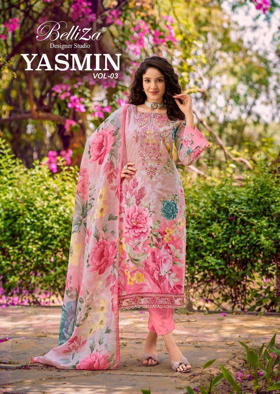 BELLIZA DESIGNER YASMIN VOL 3 COTTON DIGITAL PRINTED DRESS MATERIAL WHOLESALE  RATE 