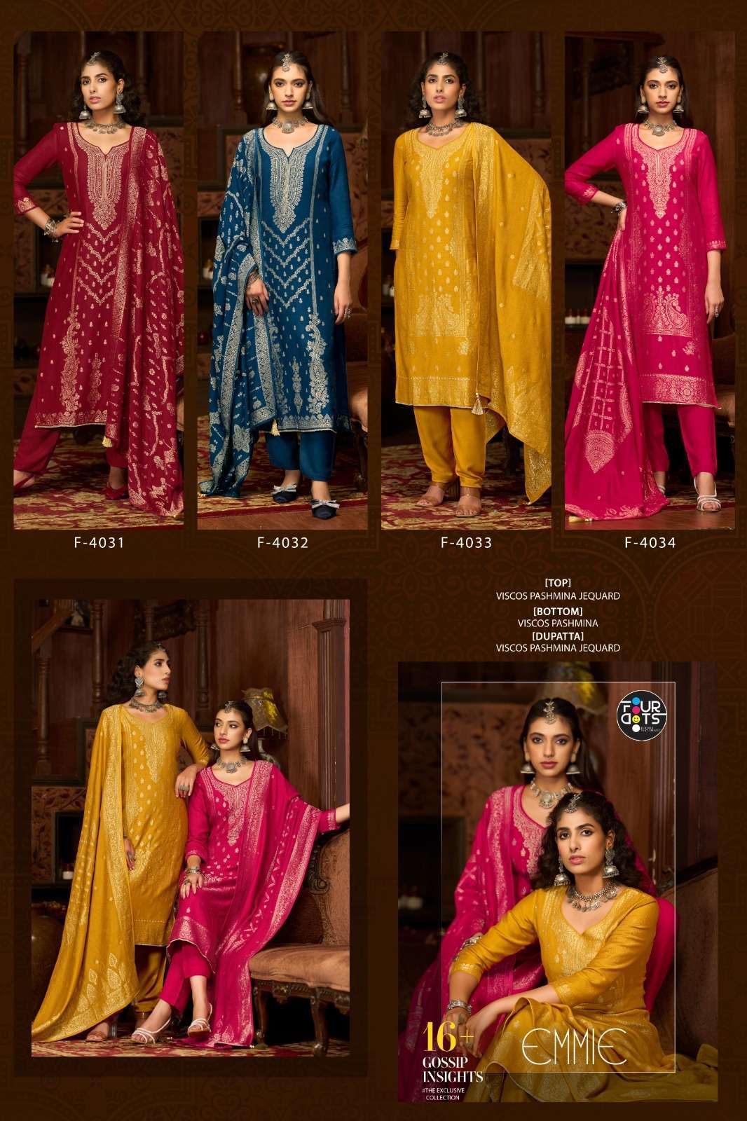 FOURDOTS EMMIE VISCOSE PASHMINA JACQUARD DESIGNER LADIES SUIT CATALOG BEST RATE