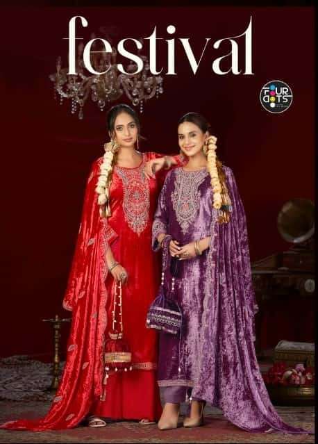 FOURDOTS FESTIVEL DESIGNER EMBRODERYWORK FANCY WINTER VELVET  SUIT EXPORTER IN INDIA 