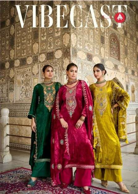 FOURDOTS VIBECAST DESIGNER EMBRODERYWORK FANCY WINTER VELVET  SUIT EXPORTER IN INDIA 