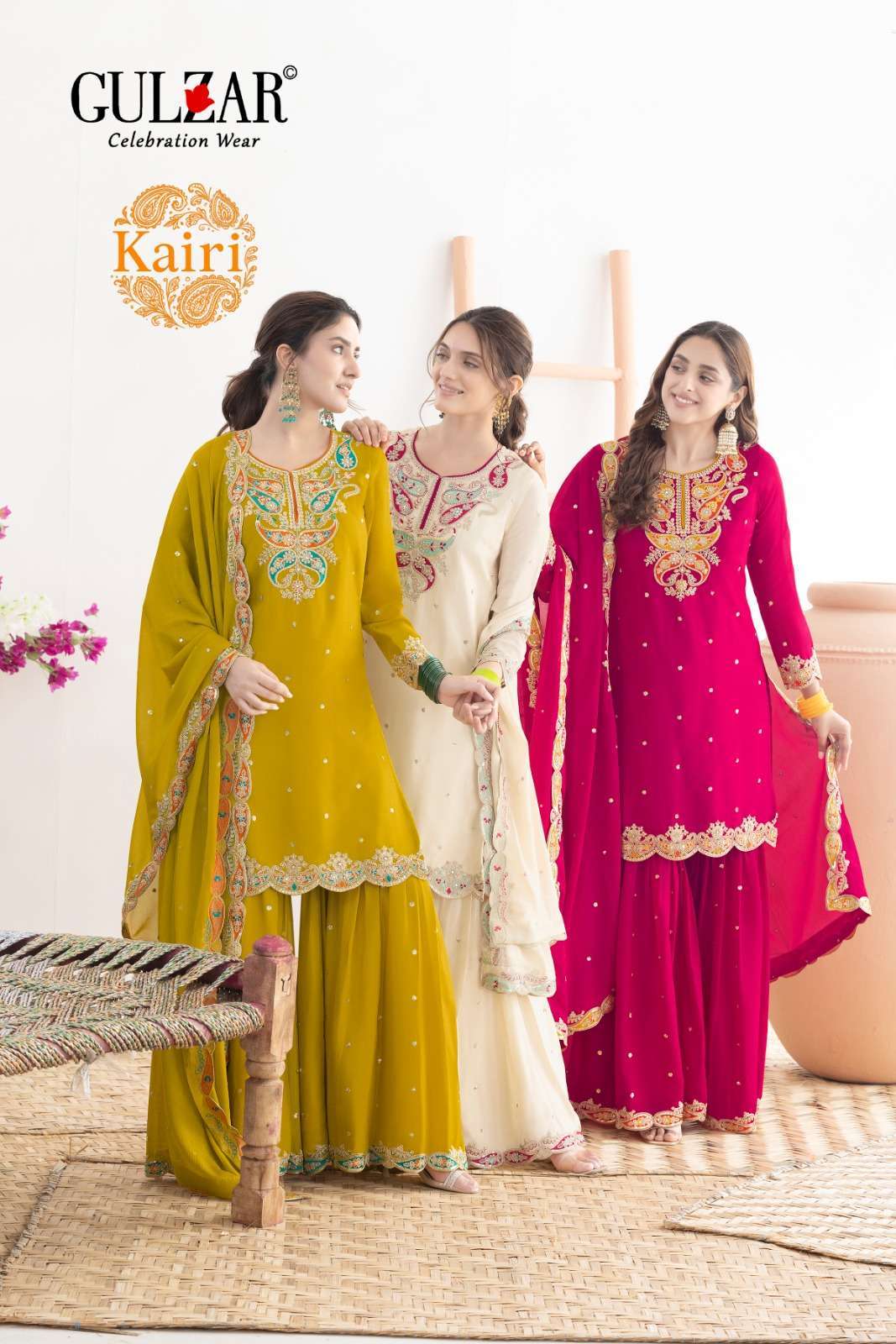GULZAR KAIRI PREMIUM CHINON SILK DESIGNER PARTYWEAR  READYMADE SET EXPORTER  IN INDIA 