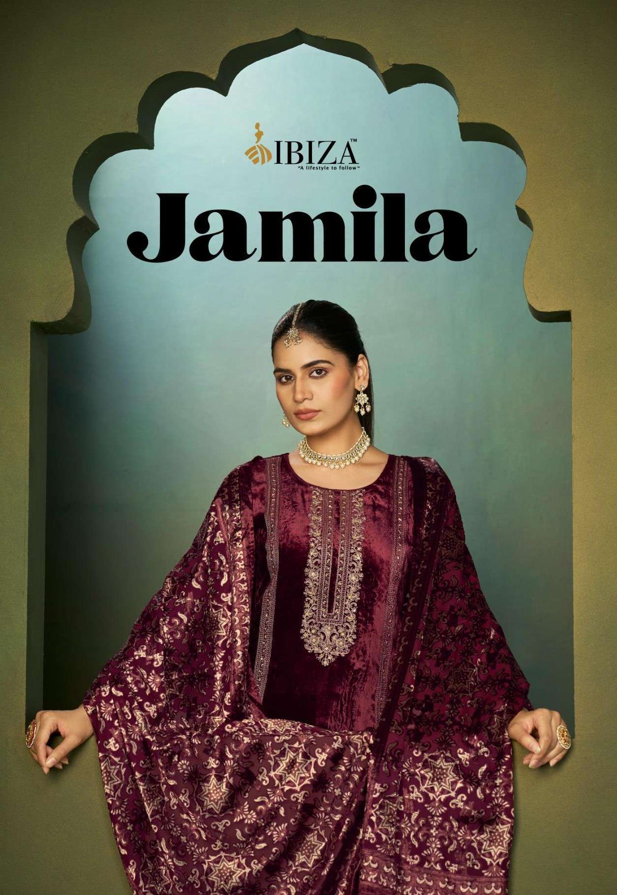 IBIZA LIFESTYLE JAMALIA VISCOSE VELVET EMBRODERY WORK DESIGNER WINTER VELVET SUIT DEALER IN INDIA