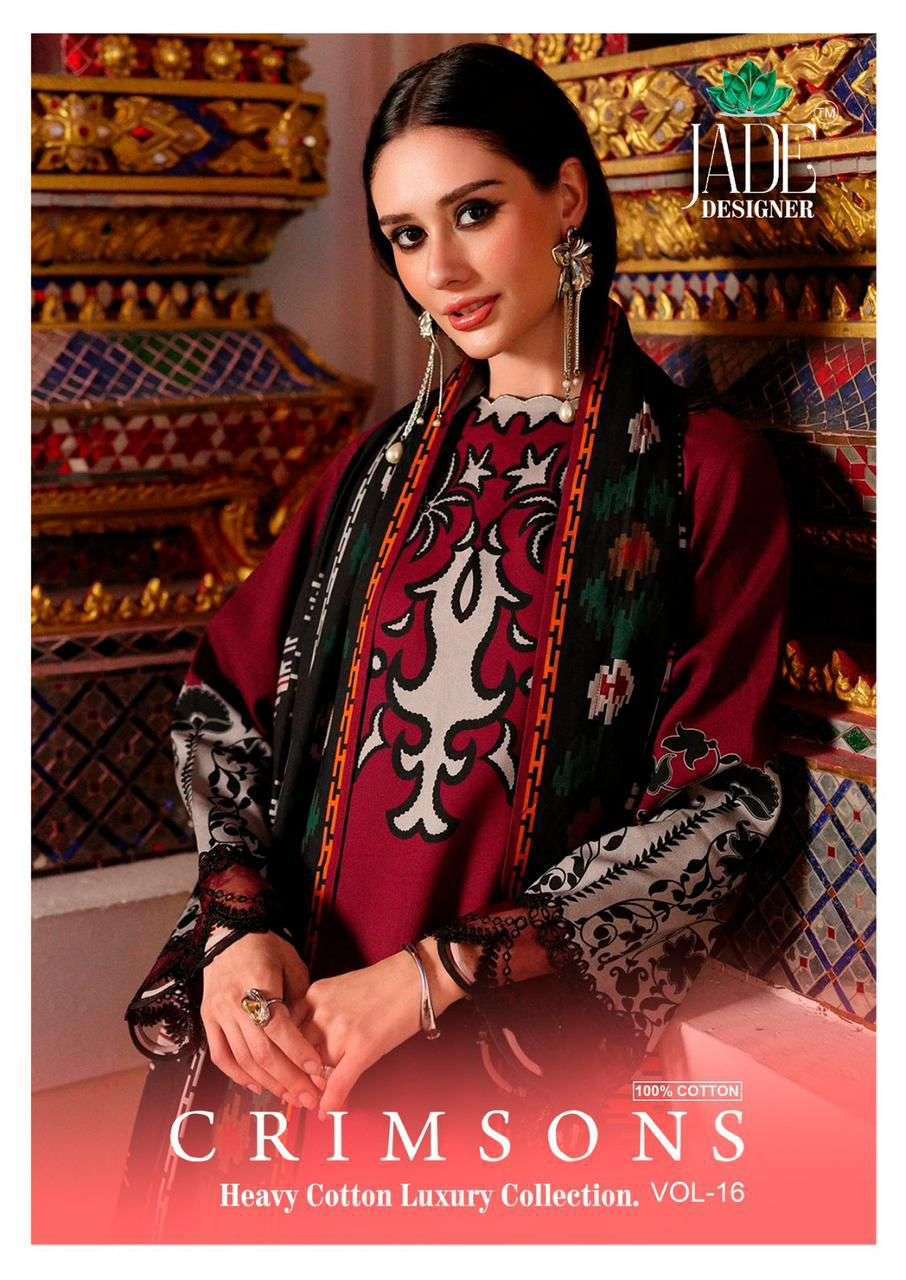JADE CRIMSON VOL 16 LAWN COTTON PAKISTANI PRINTED DRESS MATERIAL WHOLESALER 