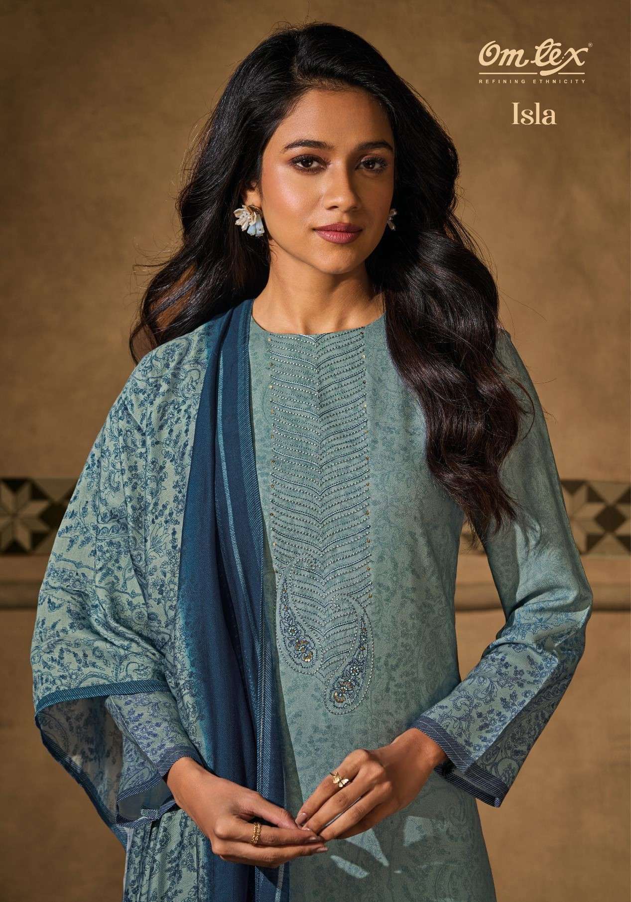OMTEX ISLA DIGITAL PRINTED PURE PASHMINA WINTER LADIES SUIT CATALOG EXPORTER 