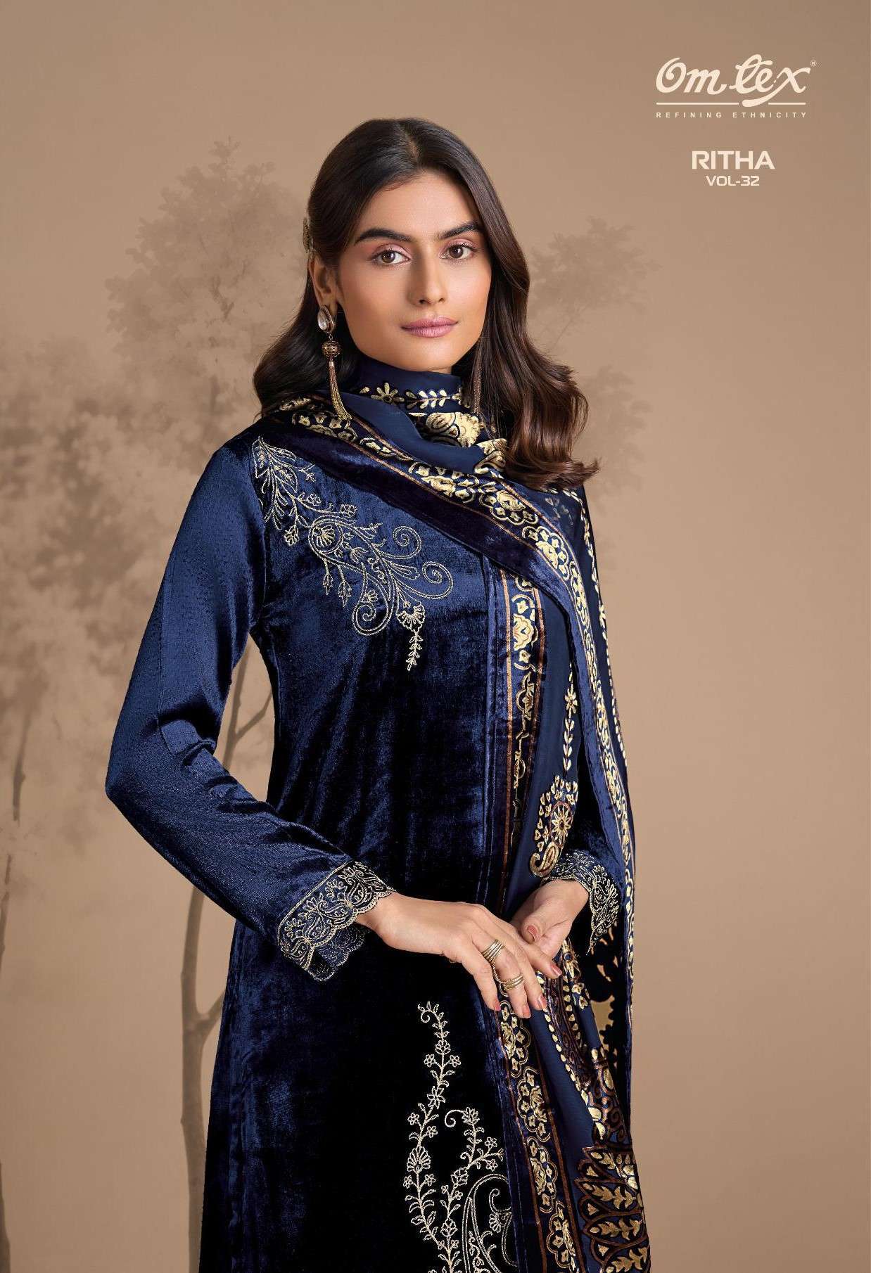 OMTEX RITHA VOL 32 PURE VISCOSE VELVET DESIGNER VELVET BRASSO SUIT WHOLESALER 