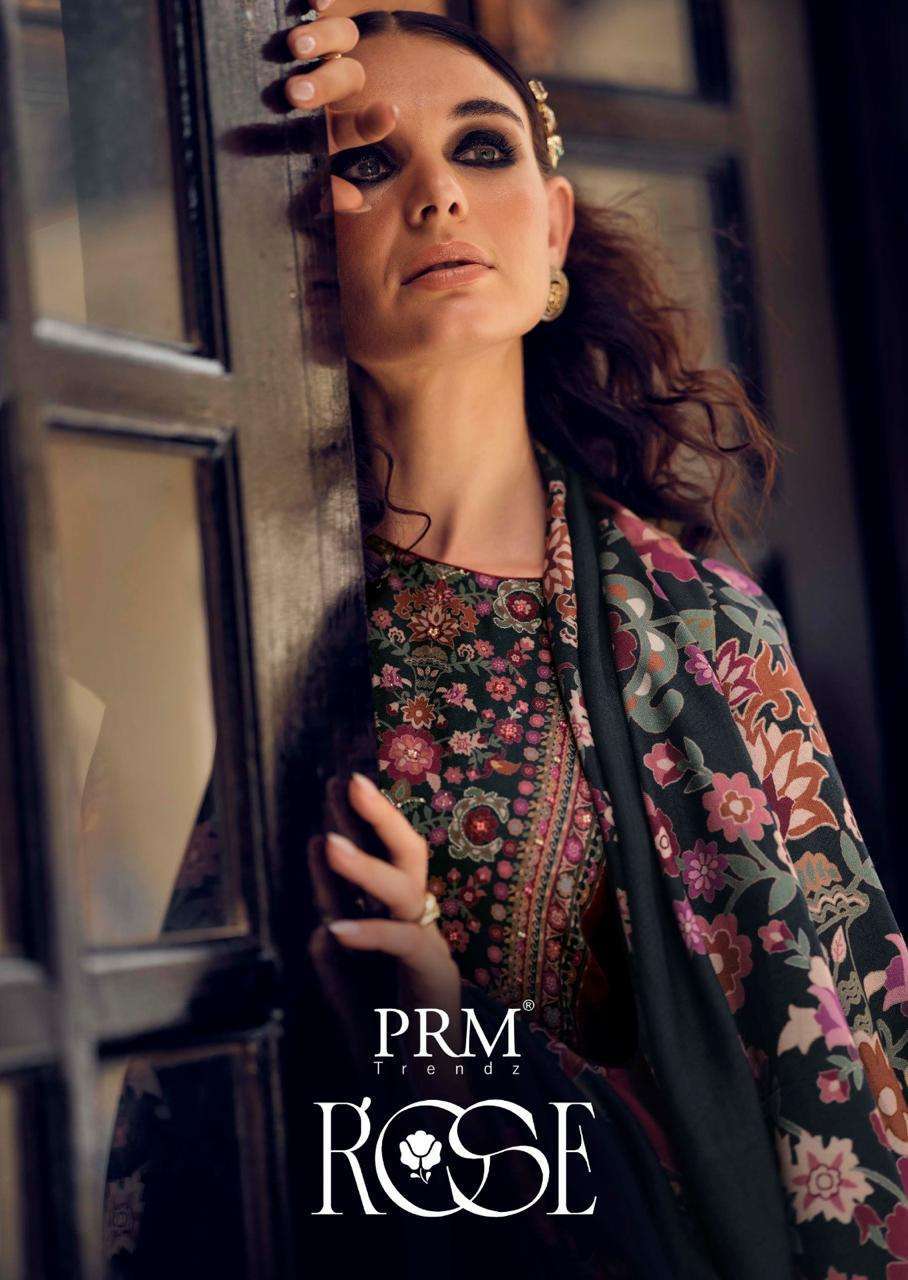 PRM TRENDZ ROSE VISCOSE PASHMINA DIGITAL PRINTED WITH FANCY EMBRODERY WORK WINTER PASHMINA SUIT WHOLESALER 