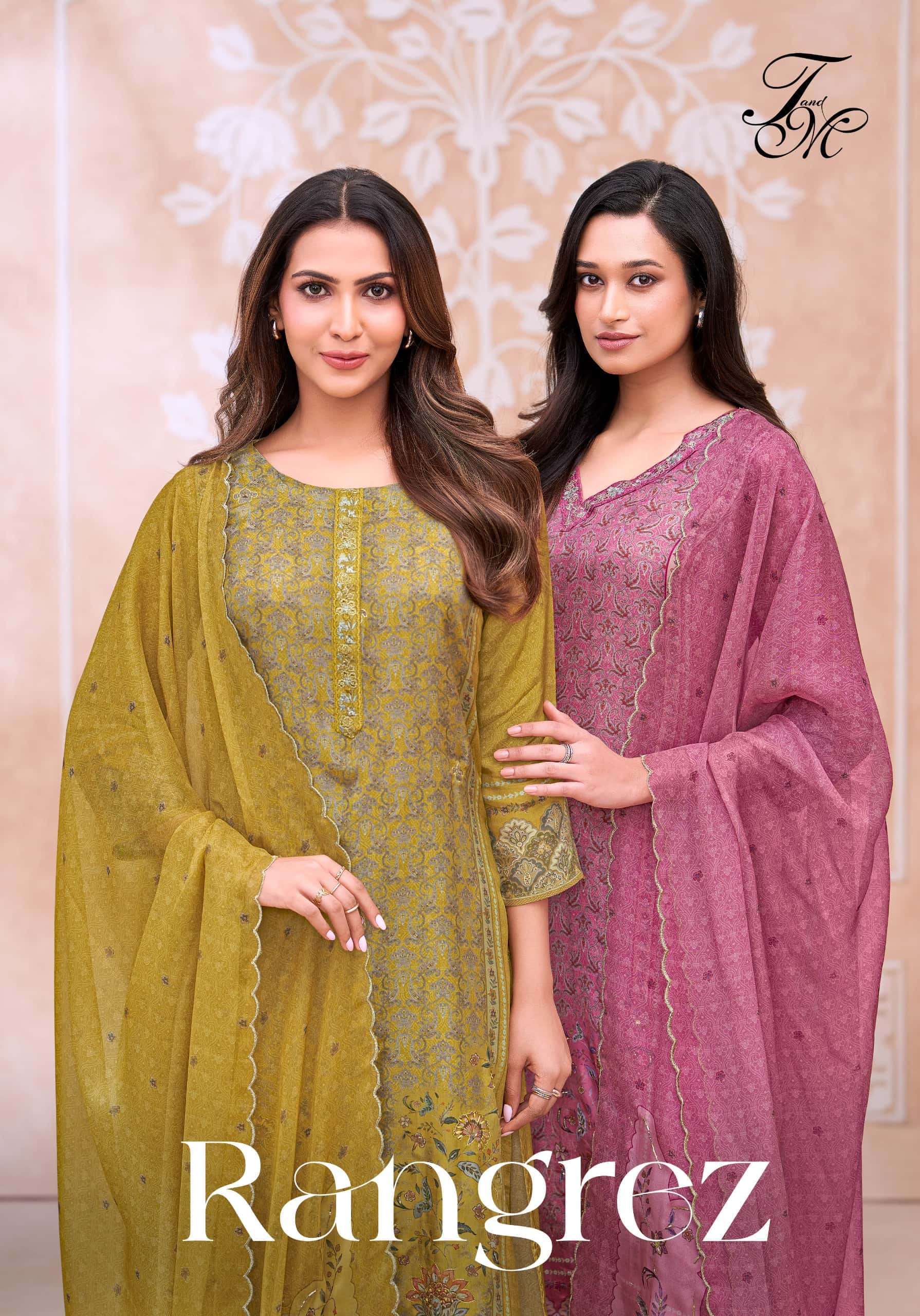 T AND M DESIGNER RANGREZ PURE SILK FANCY SALWAR KAMEEZ CATALOG DEALER IN INDIA  