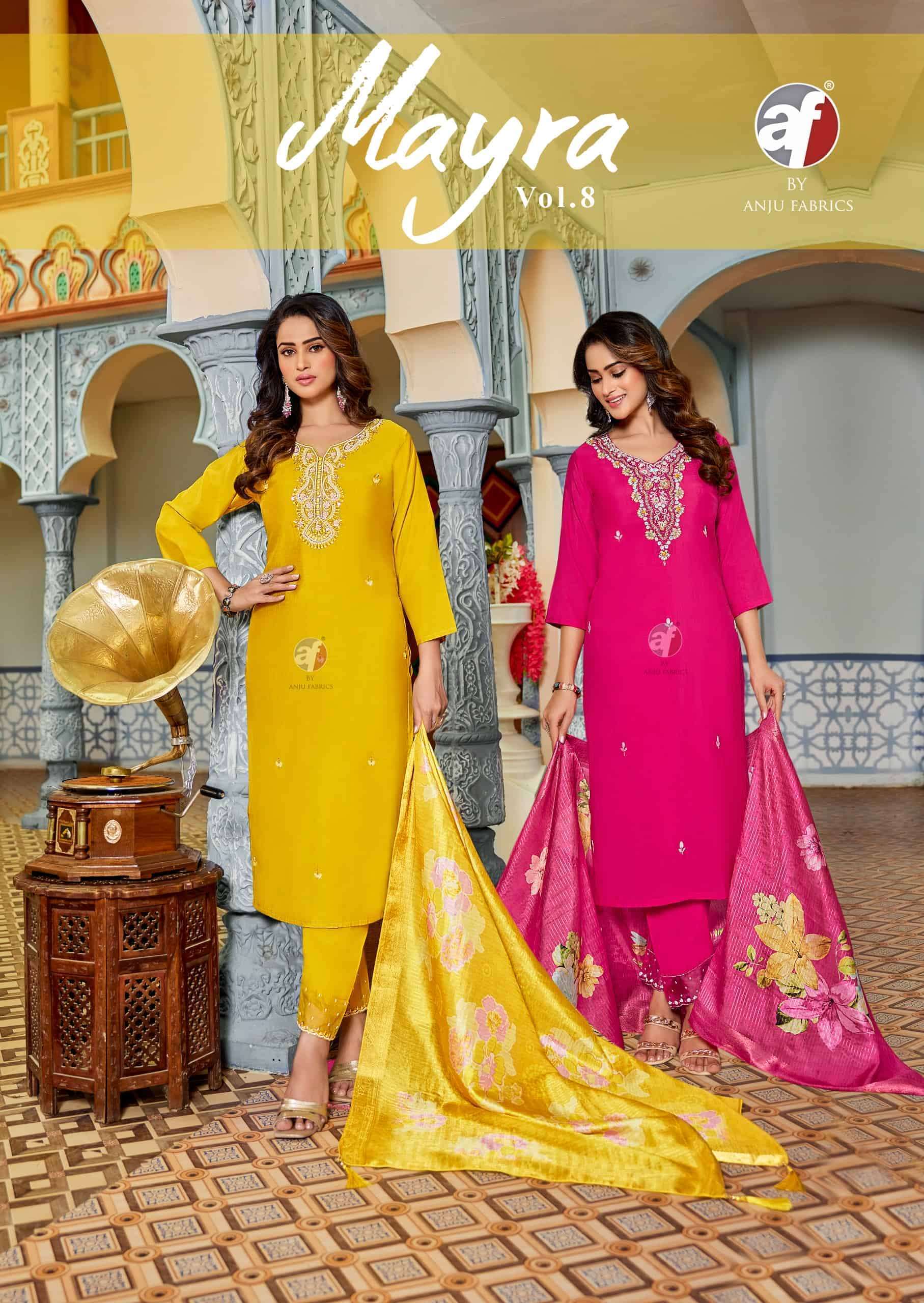 ANJU FABRICS MAYRA VOL-8 MODAL SILK THREE PCS READYMADE SET DEALER IN INDIA 