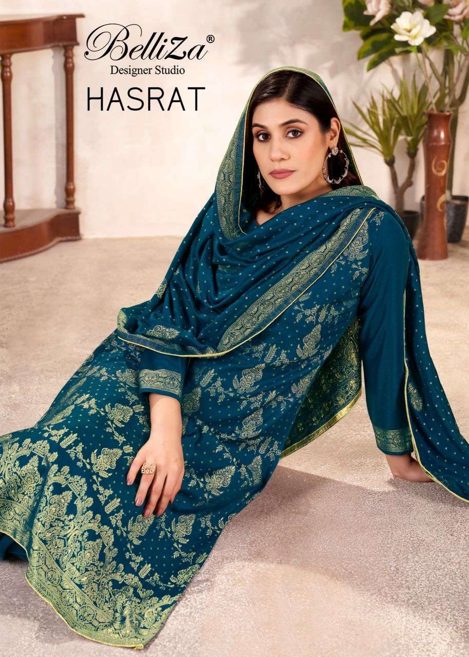 BELLIZA DESIGNER HASRAT PURE VISCOSE PASHMINA STYLISH WINTER LADIES SUIT CATALOG SUPPLIER 