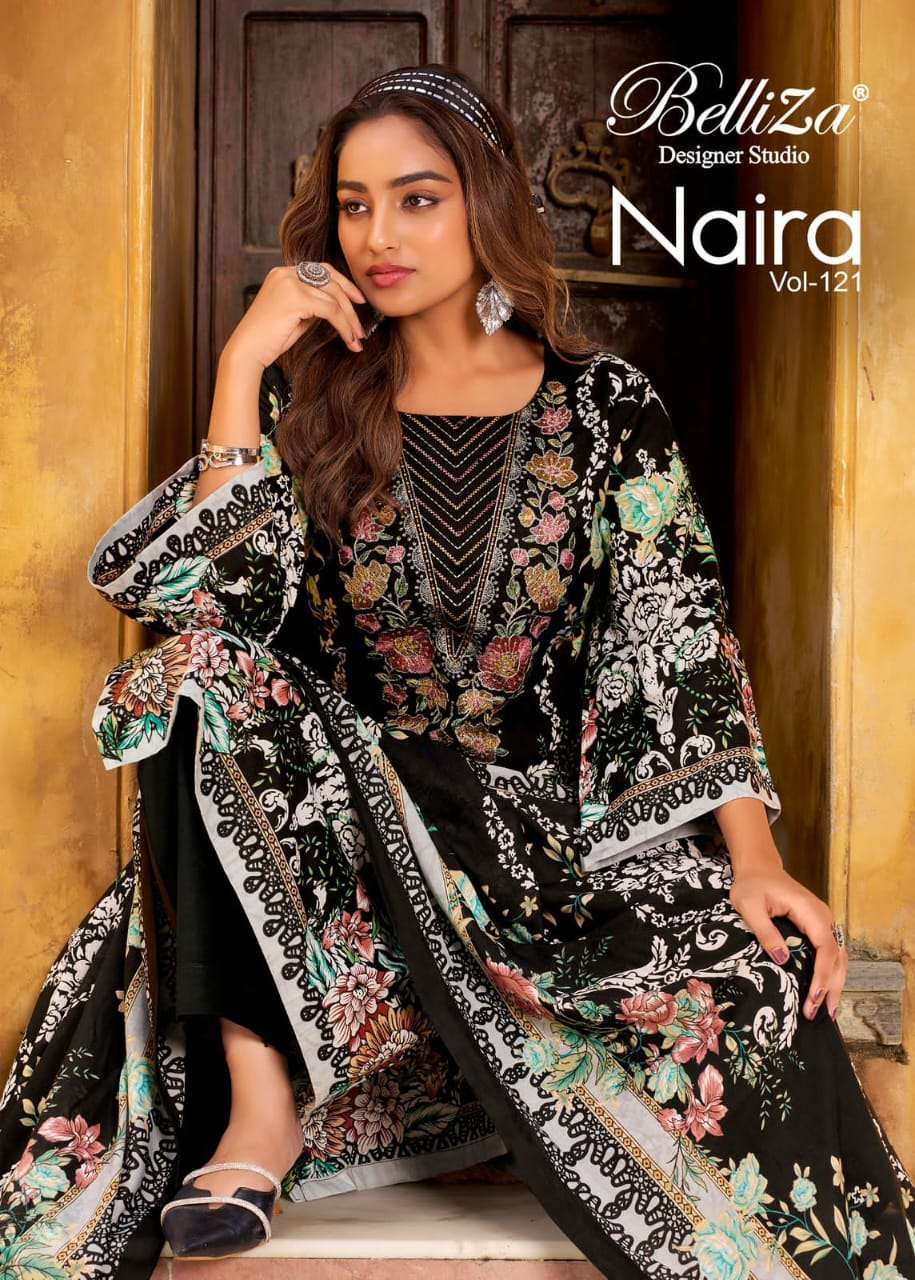 BELLIZA DESIGNER NAIRA VOL 121 PURE COTTON EMBRODERY WORK LATEST SALWAR SUIT WHOLESALER 