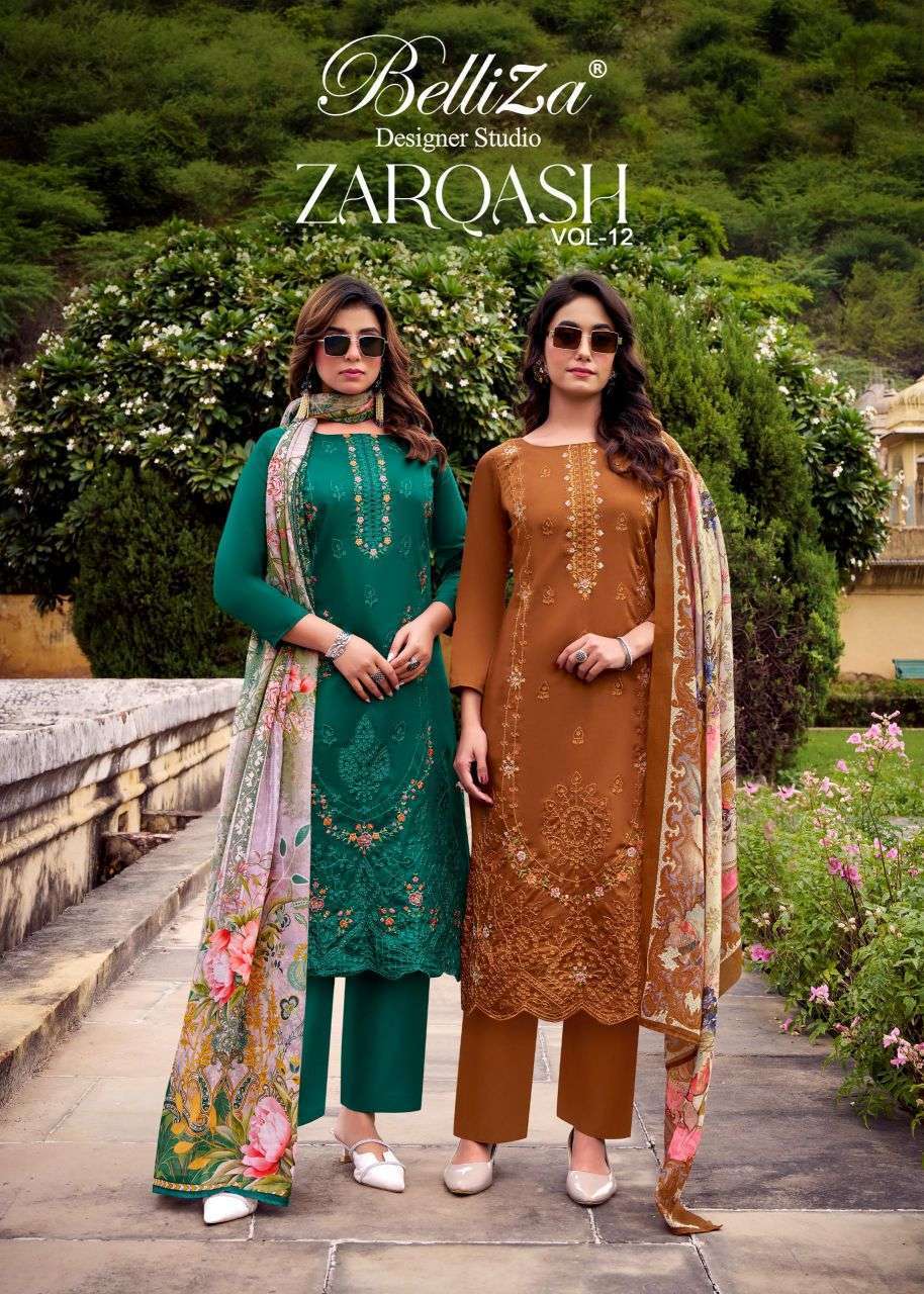 BELLIZA ZARQASH VOL 12 EMBROIDERY WORK COTTON SUIT CATALOG EXPORTER 2025