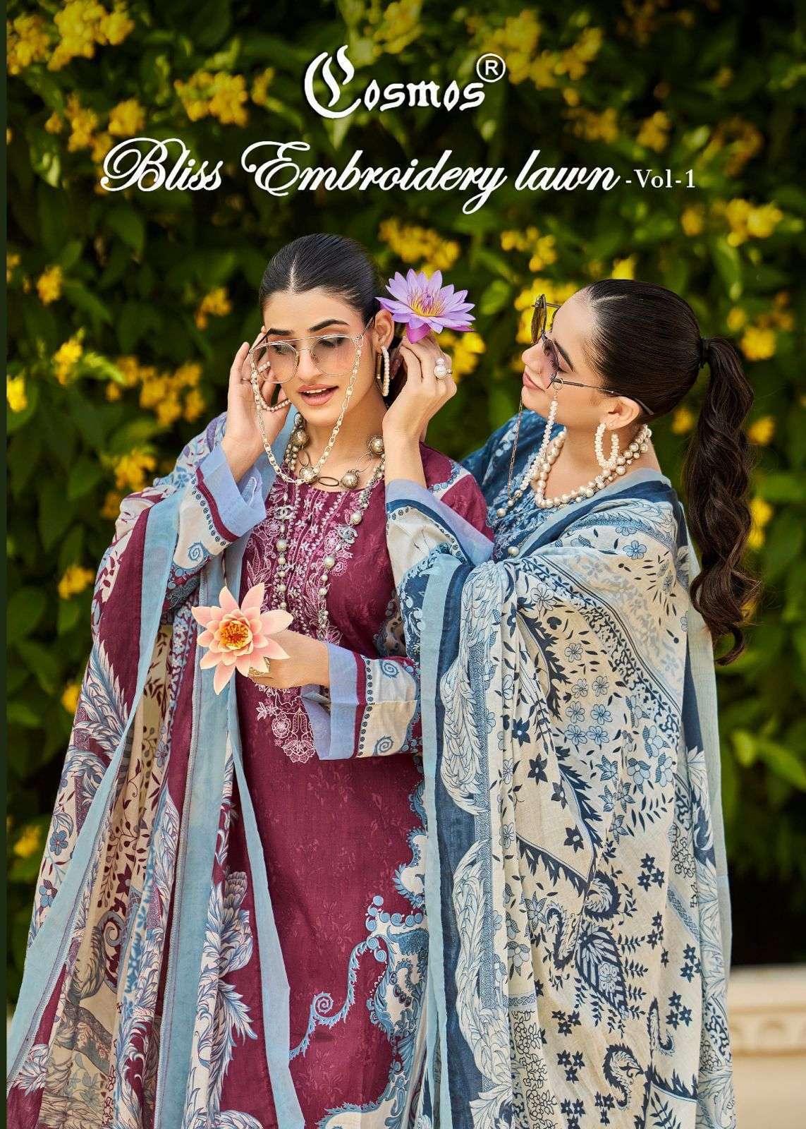 COSMOS FASHION BLISS EMBROIDERY LAWN VOL-1 DESIGNER PAKISTANI SUIT WHOLESALE RATE 