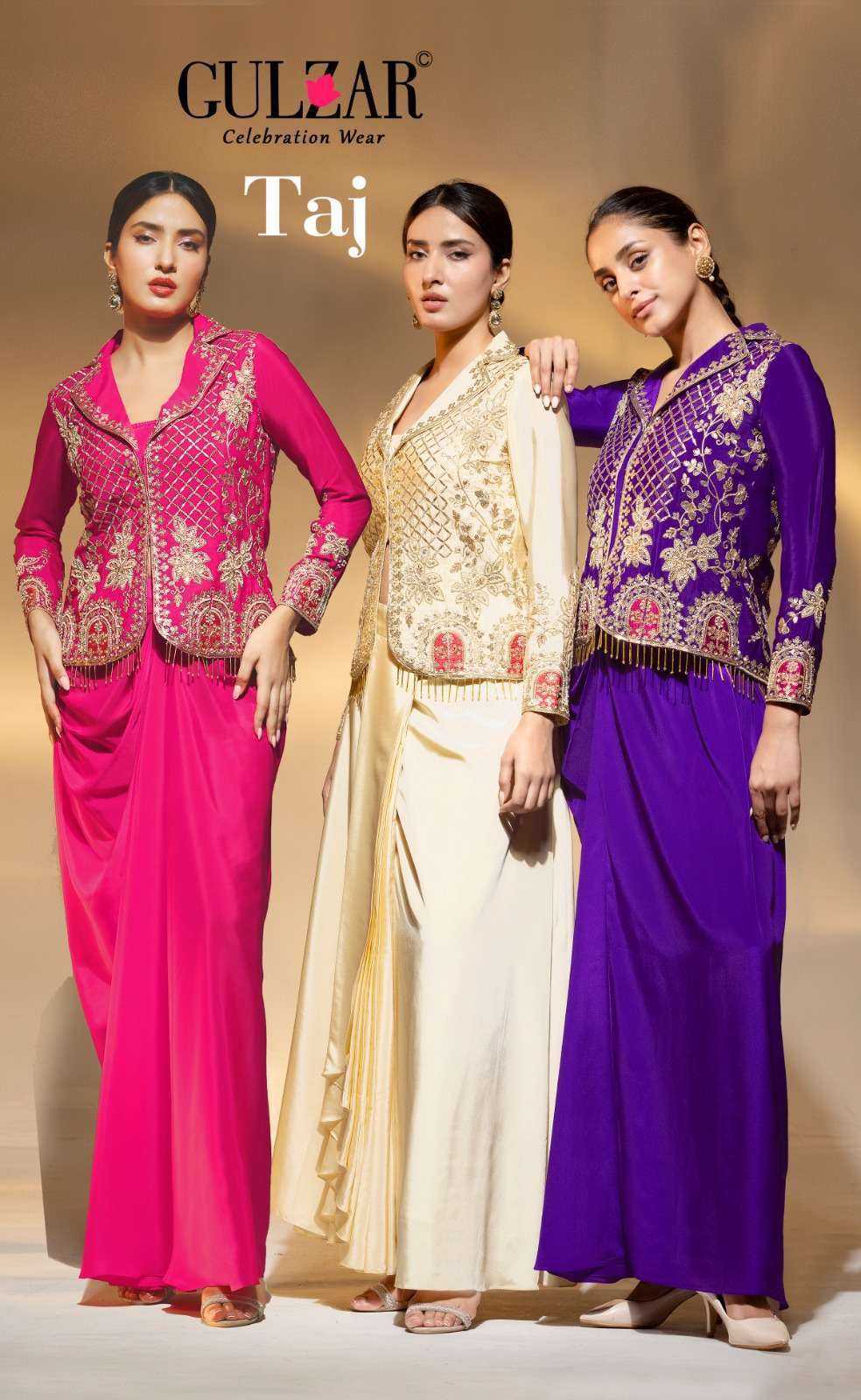 GULZAR TAJ DESIGNER CREPE PARTYWEAR OUTFIT CATALOG SUPPLIER IN SURAT  