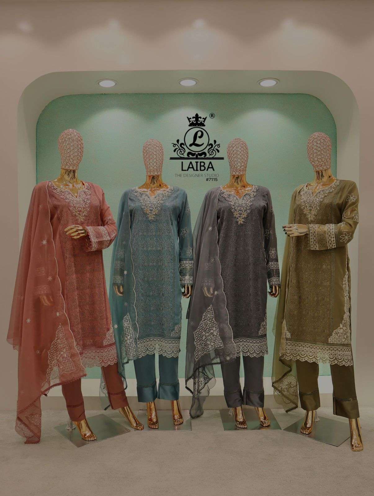 LAIBA DESIGNER 7115 COLOURS PURE GEORGETTE PARTY WEAR READYMADE PAKISTANI SUIT WHOLESALER 