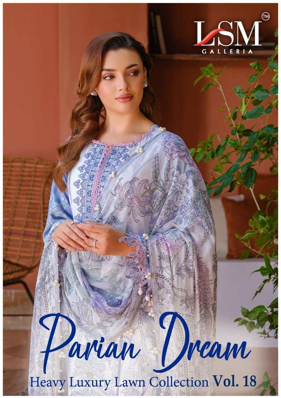 LSM GALLERIA  PARIAN DREAM VOL 18 LAWN PRINTED PAKISTANI DRESS MATERIAL SUPPLIER 
