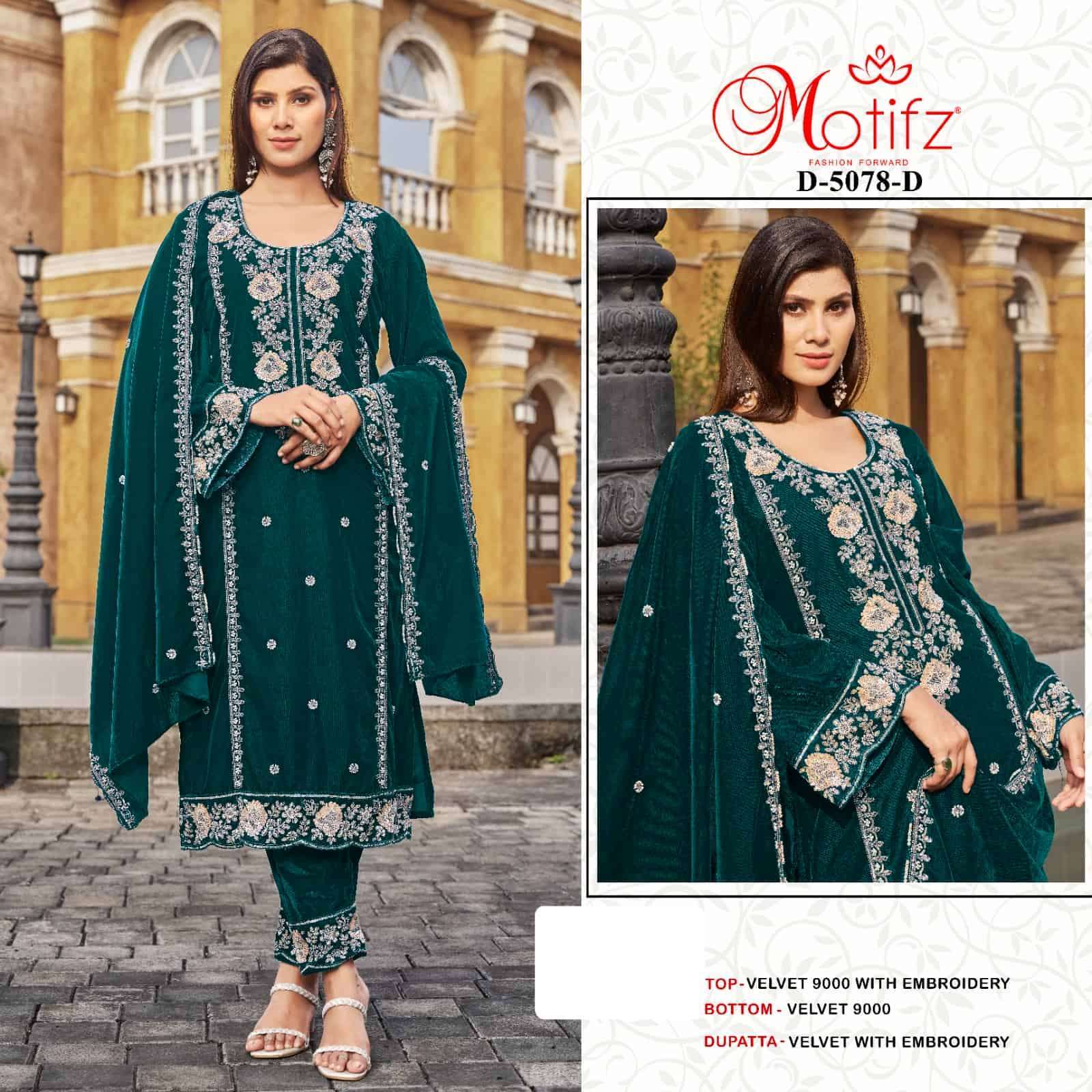 MOTIFZ D 5078 COLOURS DESIGNER EMBRODERY WORK PAKISTANI SUIT WHOLESALE RATE 