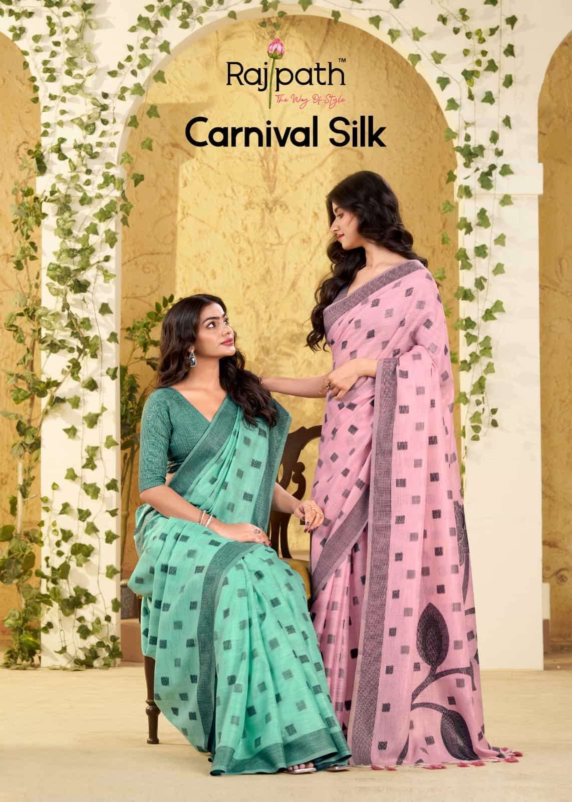 RAJPATH CARNIVAL SILK 412 TO 417 LINEN SILK DESIGNER SAREE CATALOG DEALER 