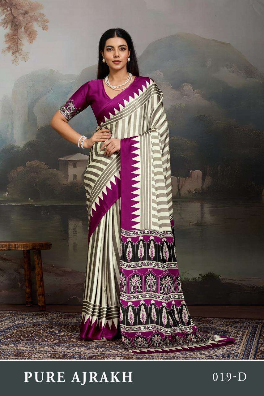 RAJTEX PURE AJRAKH VOL 19 MODAL SATIN CASUAL WEAR DESIGNER SAREE CATALOG SUPPLIER  