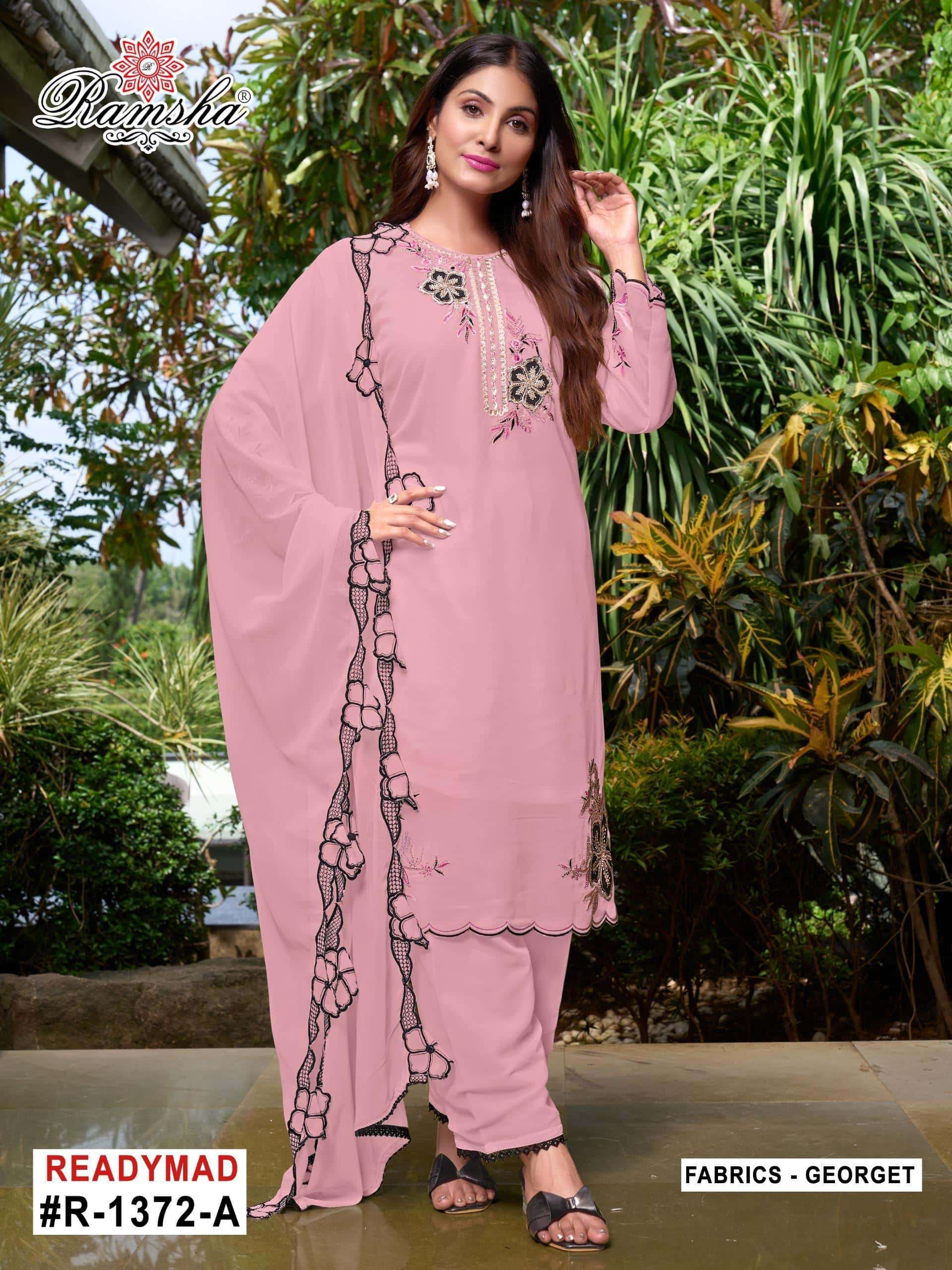 RAMSHA R 1372 NX  GEORGETTE WITH HEAVY EMBRODERY WORK READYMADE PAKISTANI SUIT DEALER 