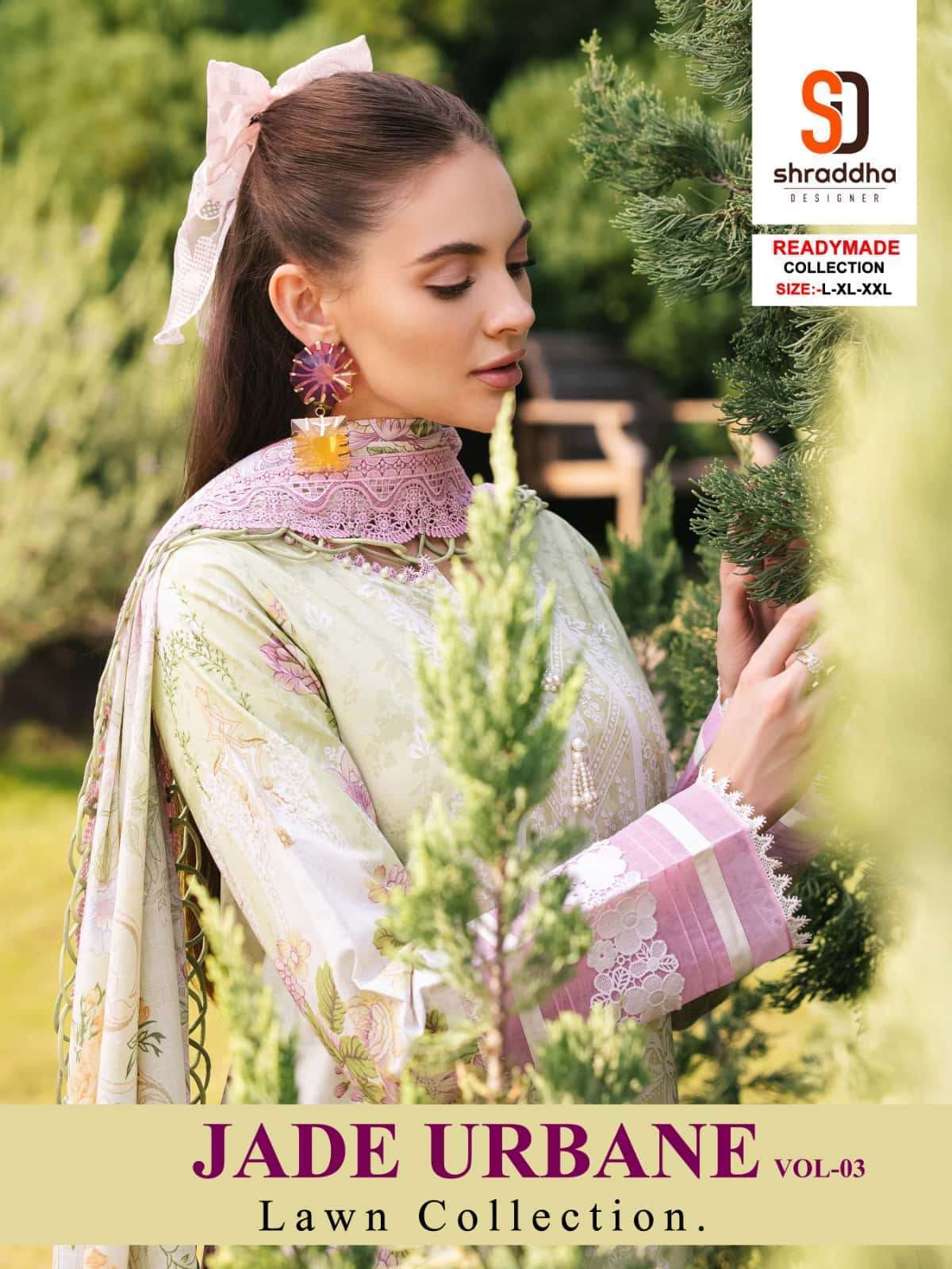 SHRADDHA DESIGNER JADE URBANE VOL 3 LAWN COTTON PATCH WORK STYLISH READYMADE PAKISTANI SUIT DEALER IN INDIA 