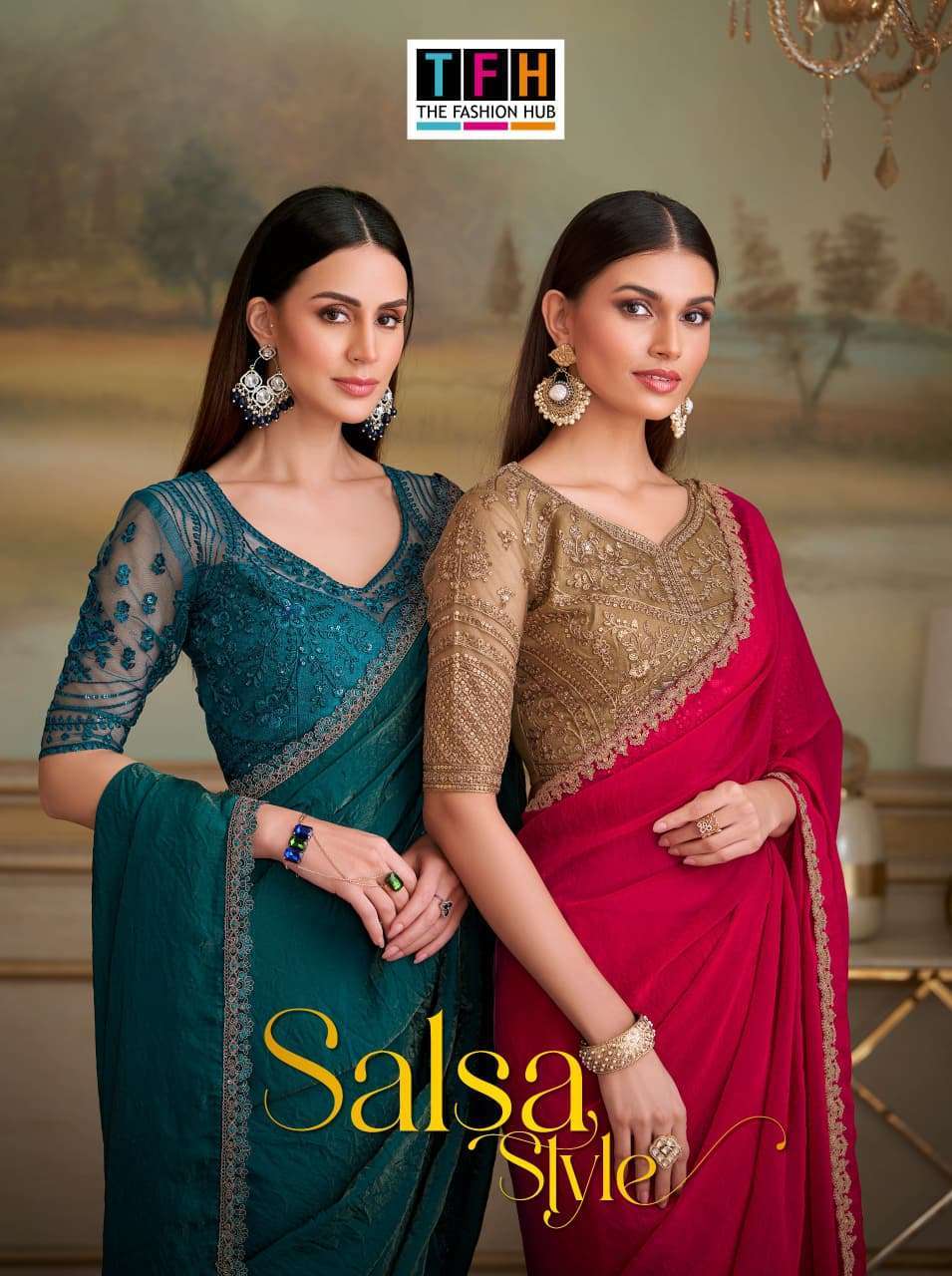 TFH SALSA STYLE VOL-5 8101 TO 8116 SERIES PARTYWEAR SAREE COLLECTION EXPORTER 
