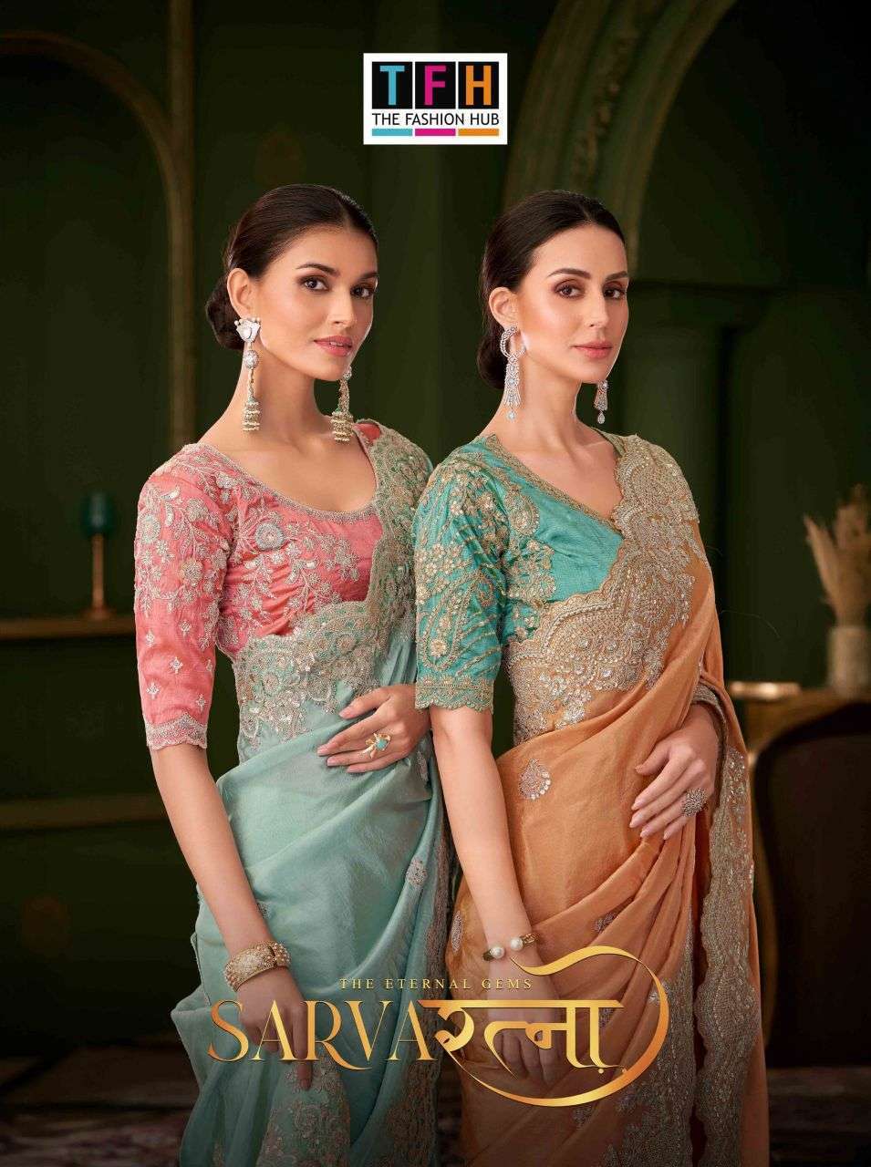 TFH SAREE SARVARATNA VOL 2 201 TO 212 SATIN SILK PARTYWEAR SAREE CATALOG DEALER IN INDIA 