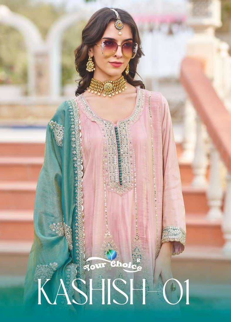 YOUR CHOICE KASHISH VOL-1 HEAVY CHINON EMBRODERY WORK READYMADE PAKISTANI SUIT DEALER IN INDIA 
