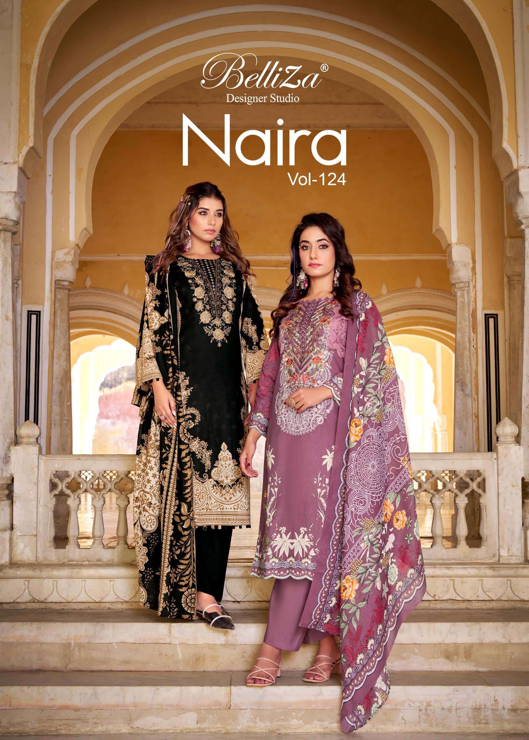 BELLIZA DESIGNER NAIRA VOL 124  PURE COTTON EMBRODERY WORK DRESS MATERIAL SUPPLIER