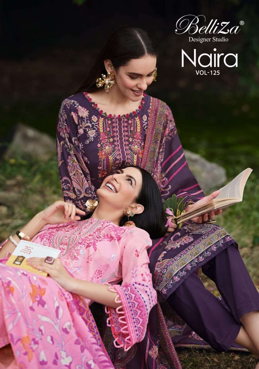 BELLIZA DESIGNER NAIRA VOL 125 PURE COTTON EMBRODERY WORK DRESS MATERIAL SUPPLIER