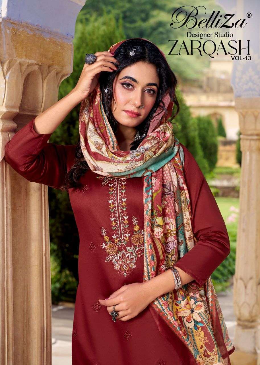 BELLIZA ZARQASH VOL 13 EMBROIDERY WORK COTTON SUIT CATALOG EXPORTER 2025