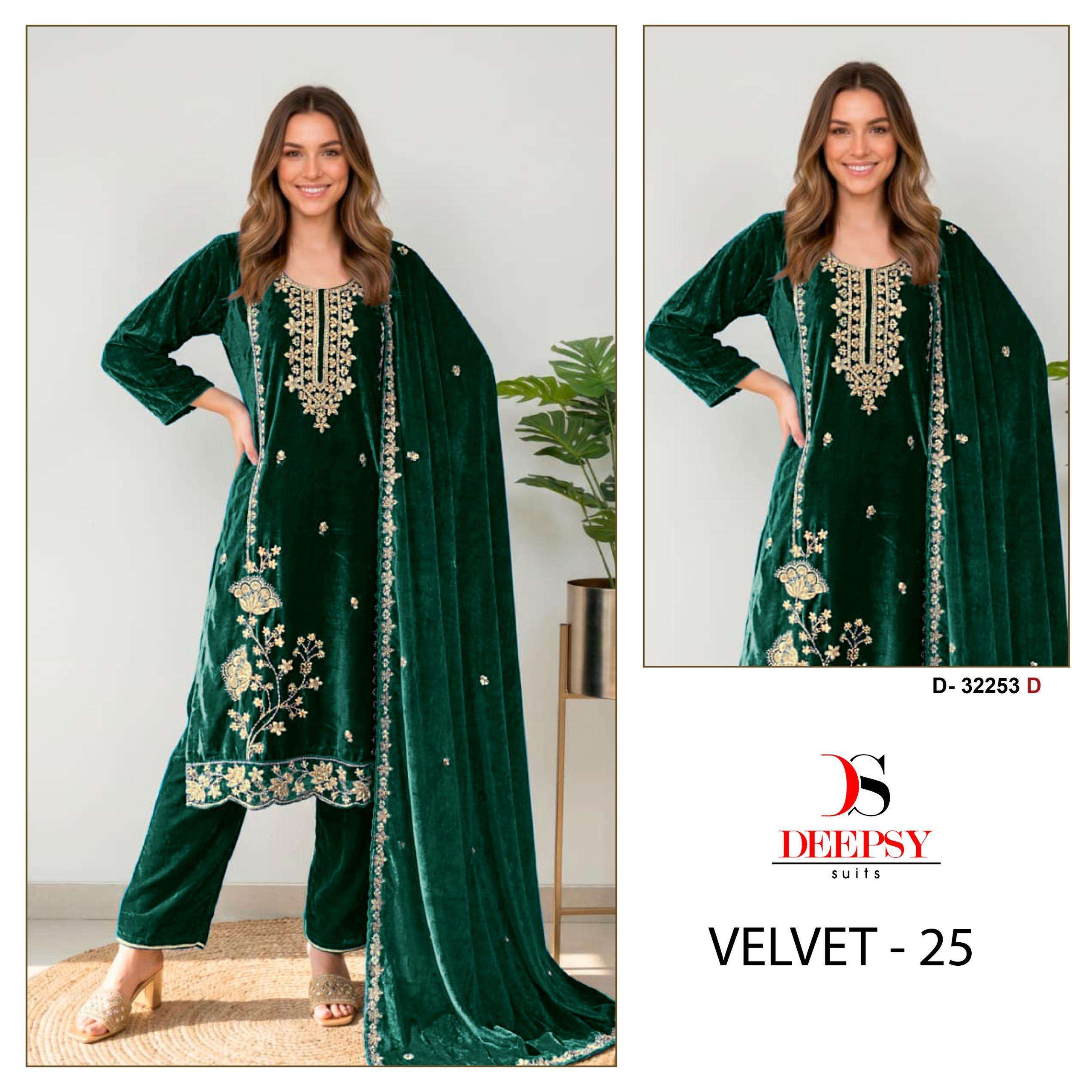 DEEPSY D 32253 COLOURS PURE VELVET WITH HEAVY EMBRODERY WORK PARTY WEAR VELVET SUIT SUPPLIER