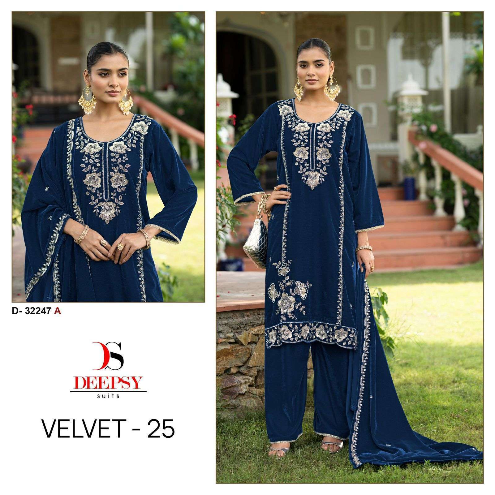 DEEPSY SUIT 32247 COLOURS DESIGNER EMBRODERY WORK VELVET SUIT WHOLESALER IN INDIA