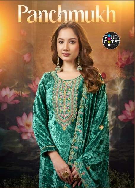 FOURDOTS PANCHMUKH PURE EMBRODERY WORK DESIGNER VELVET WINTER LADIES SUIT DEALER 