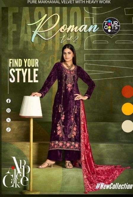 FOURDOTS ROMAN VOL-2 PURE VELVET EMBRODERY WORK PARTYWEAR VELVET SUIT DEALER IN INDIA