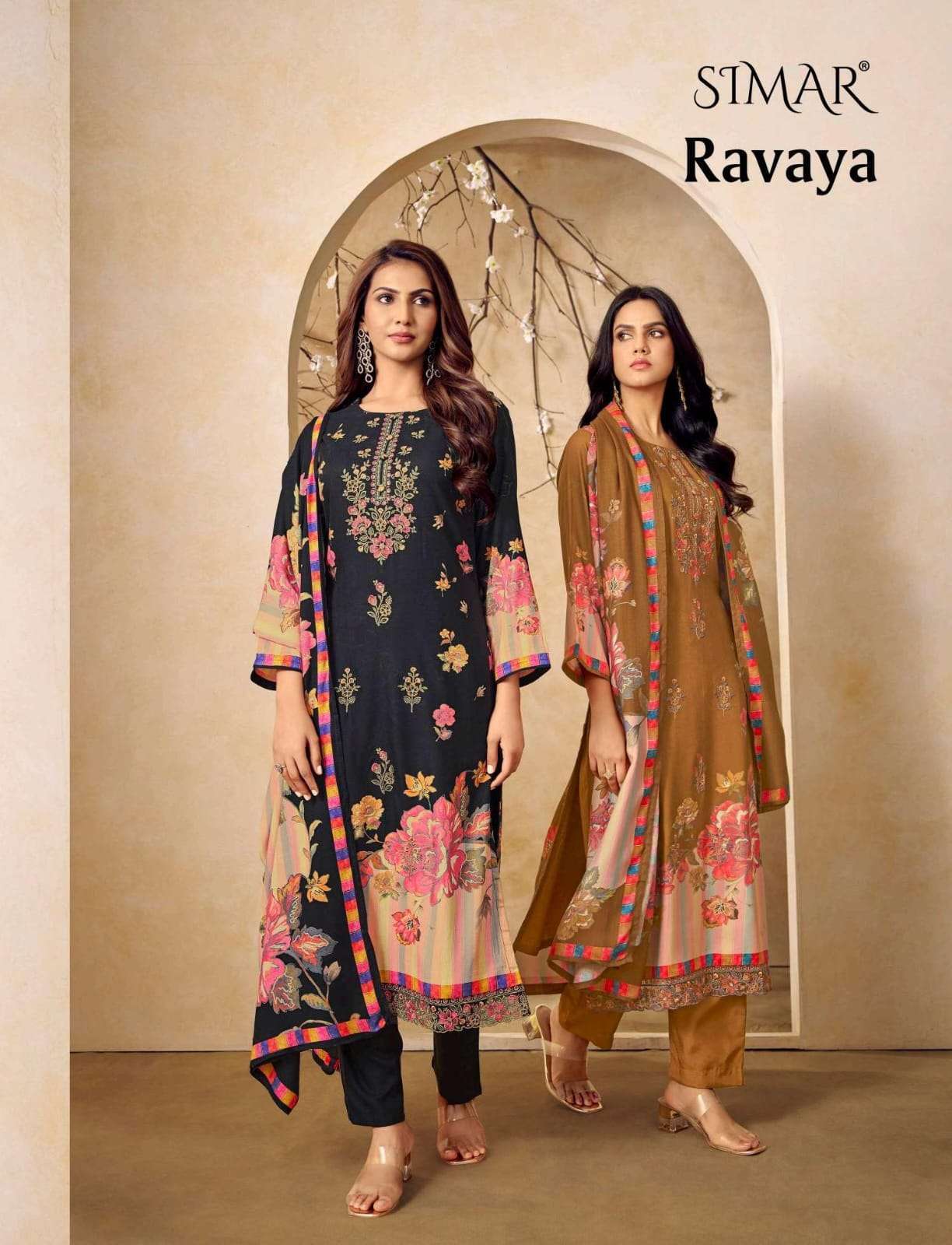 GLOSSY SIMAR RAVAYA VISCOSE PASHMINA WINTER LADIES SUIT CATALOG SUPPLIER 