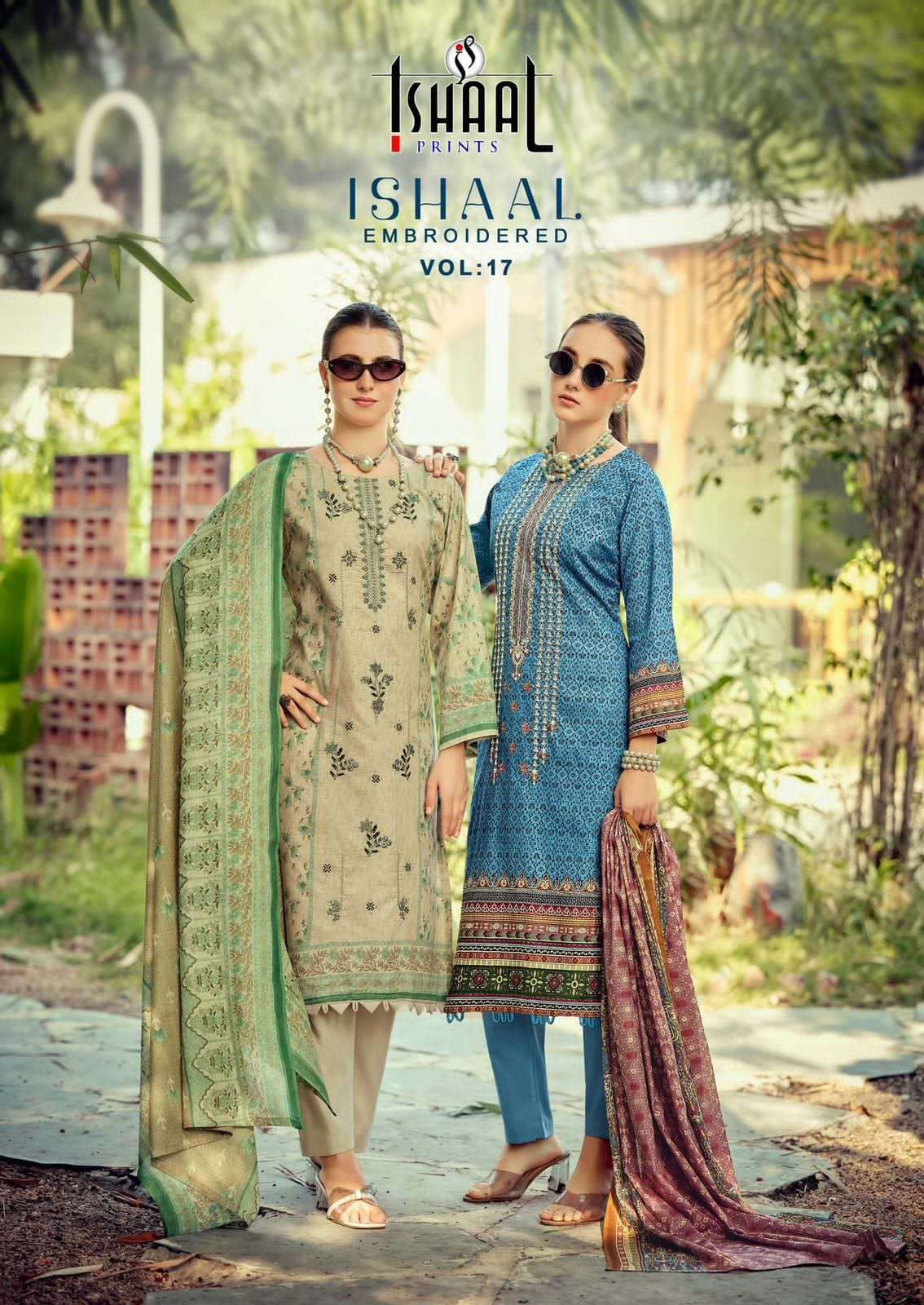 ISHAAL PRINT EMBROIDERED VOL-17  PURE LAWN COTTON PRINTED DRESS MATERIAL