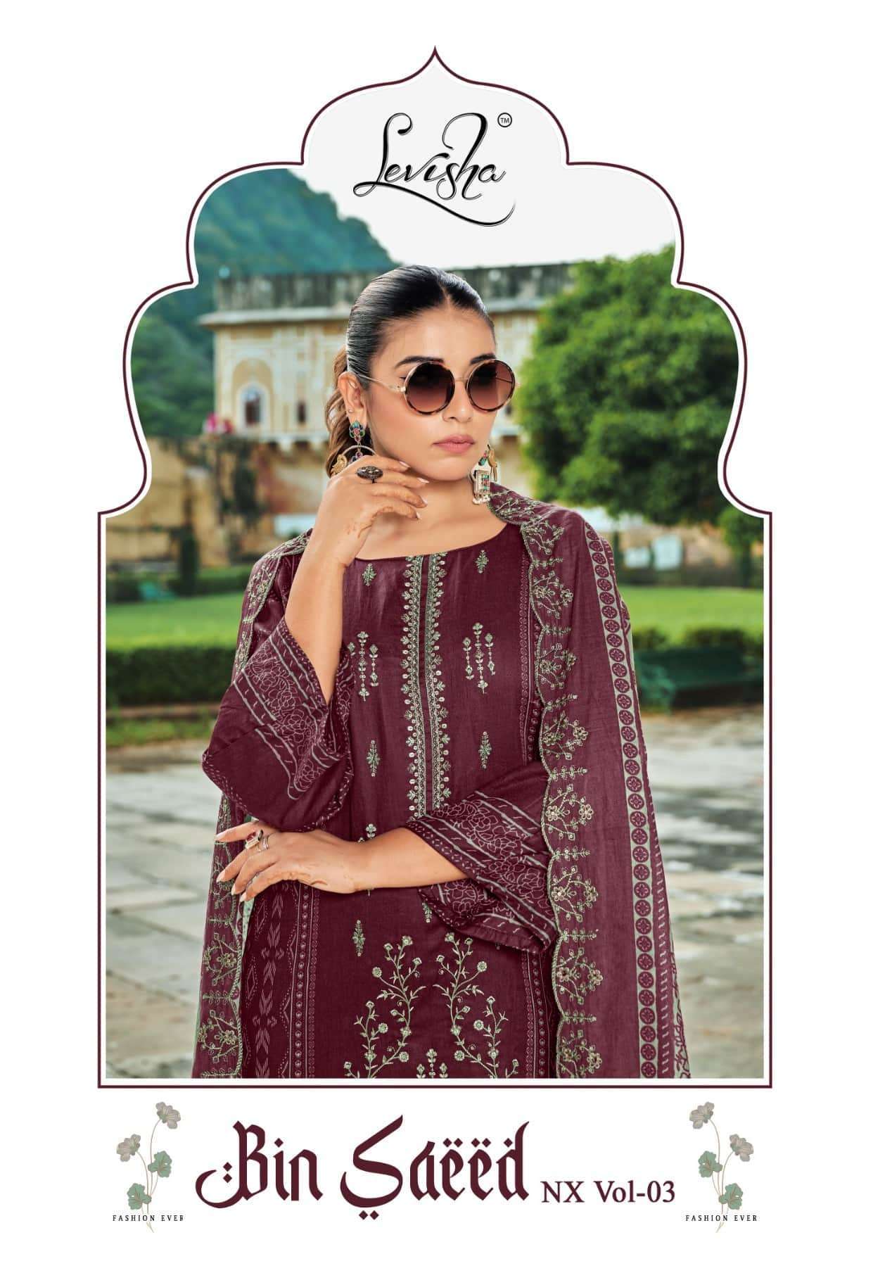 LEVISHA BIN SAEED NX VOL-3 CAMRIC COTTON DIGITAL PRINT WITH EMBRODERY WORK SALWAR SUIT WHOLESALER