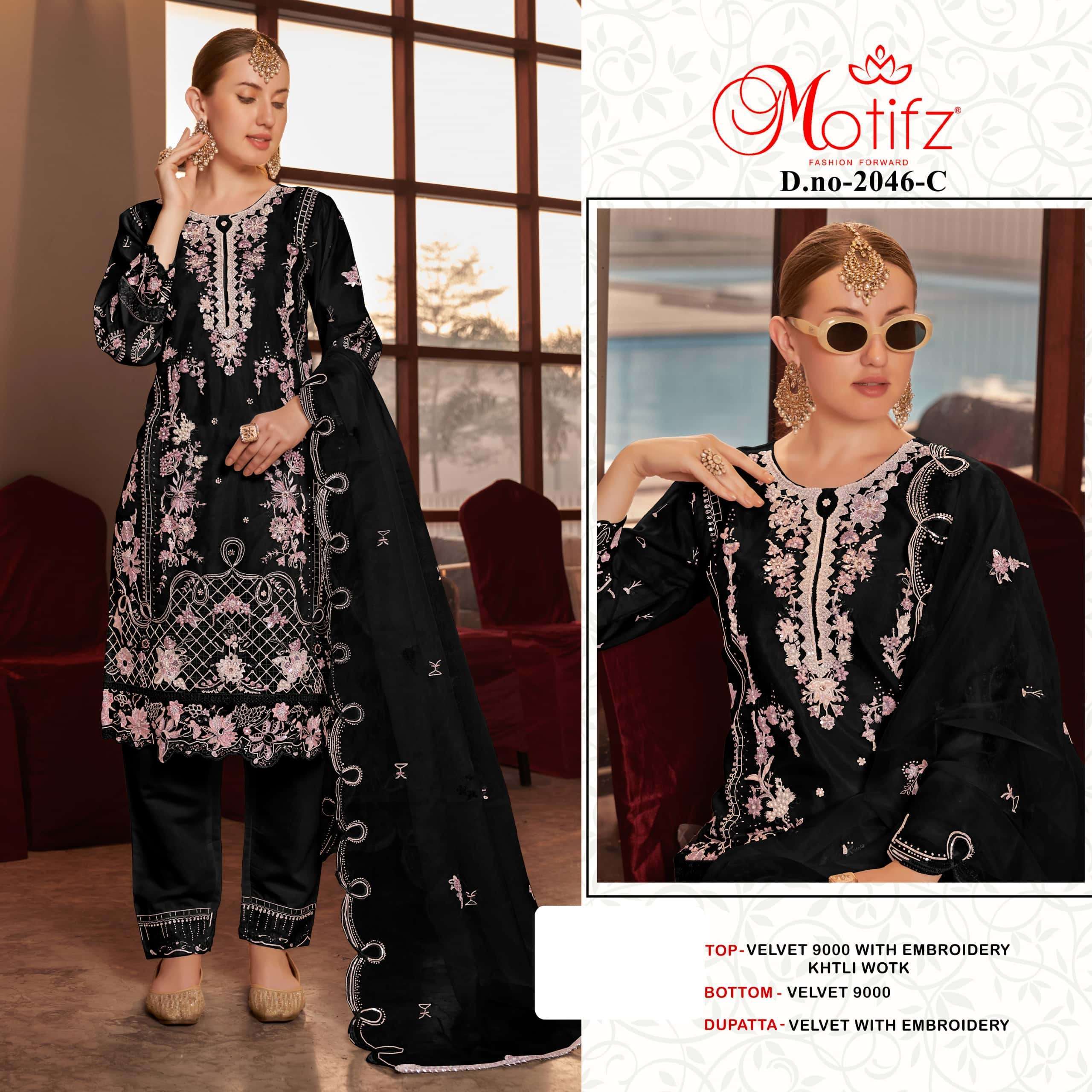 MOTIFZ D 2046 COLOURS VOL-2 HEAVY EMBRODERY WORK DESIGNER UNSTITCHED VELVET SUIT SUPPLIER
