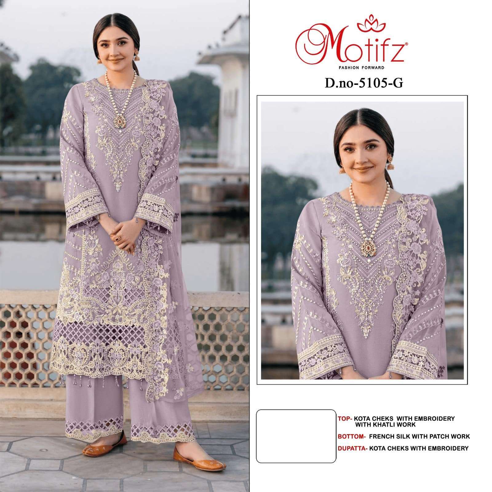 MOTIFZ D 5105 COLOURS DESIGNER EMBRODERY WORK STYLISH PAKISTANI SUIT WHOLESALE RATE