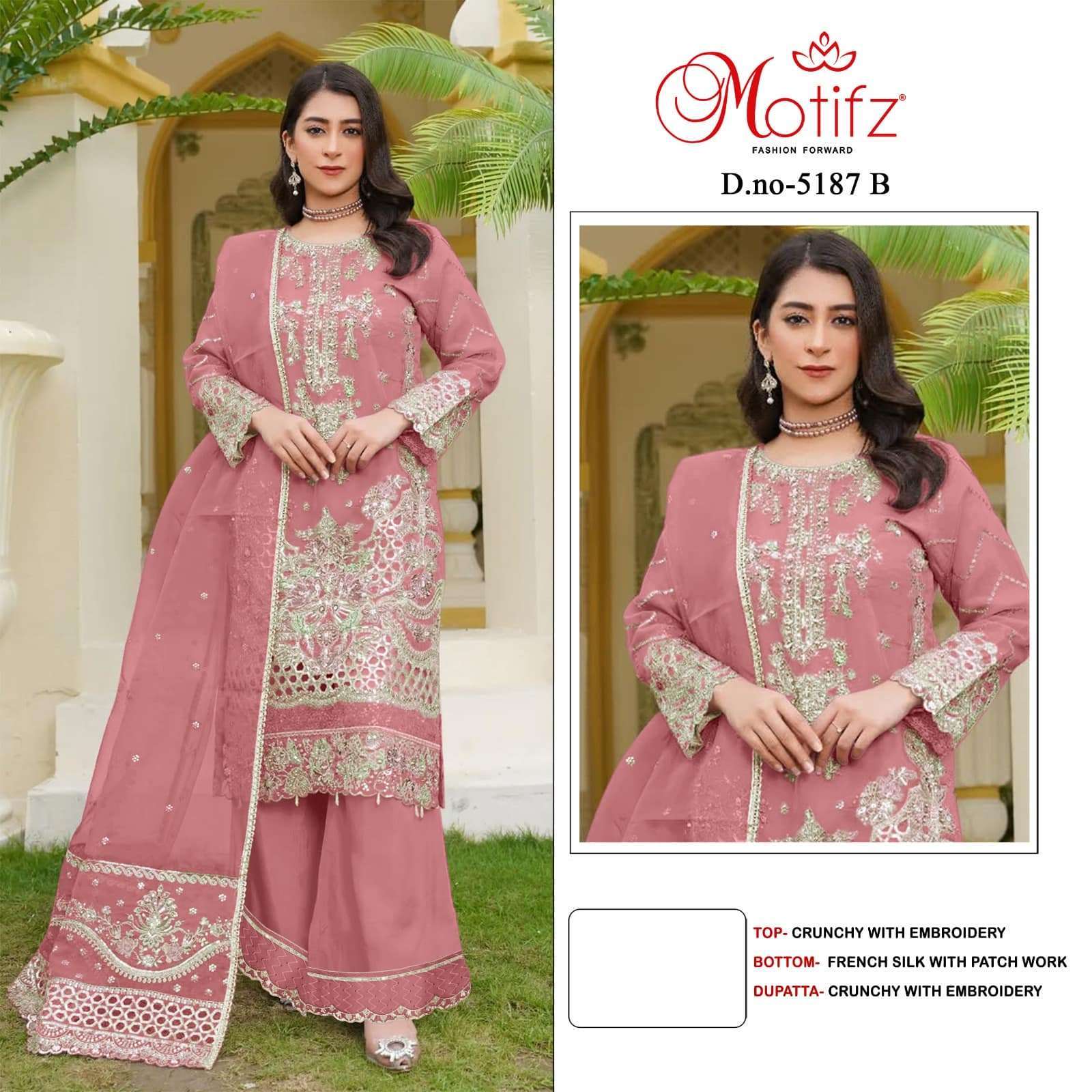MOTIFZ D 5187 COLOURS DESIGNER EMBRODERY WORK STYLISH PAKISTANI SUIT WHOLESALE RATE