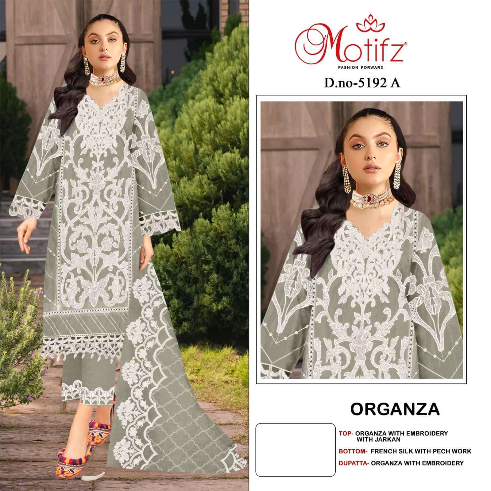 MOTIFZ D 5192 COLOURS ORGANZA WITH HEAVY EMBRODERY WORK UNSTITCHED SALWAR KAMEEZ DEALER 
