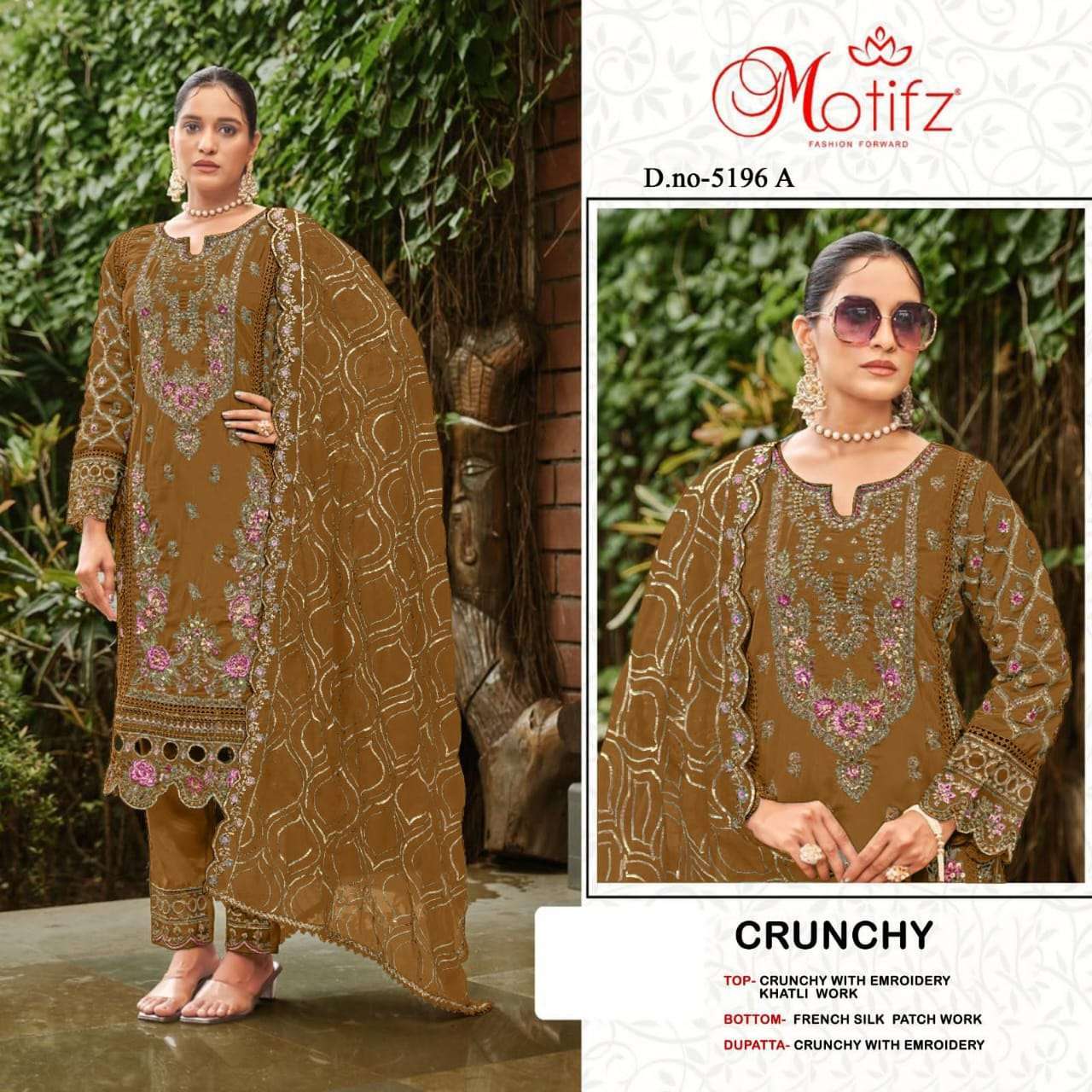 MOTIFZ D 5196 COLOURS DESIGNER EMBRODERY WORK STYLISH PAKISTANI SUIT WHOLESALE RATE