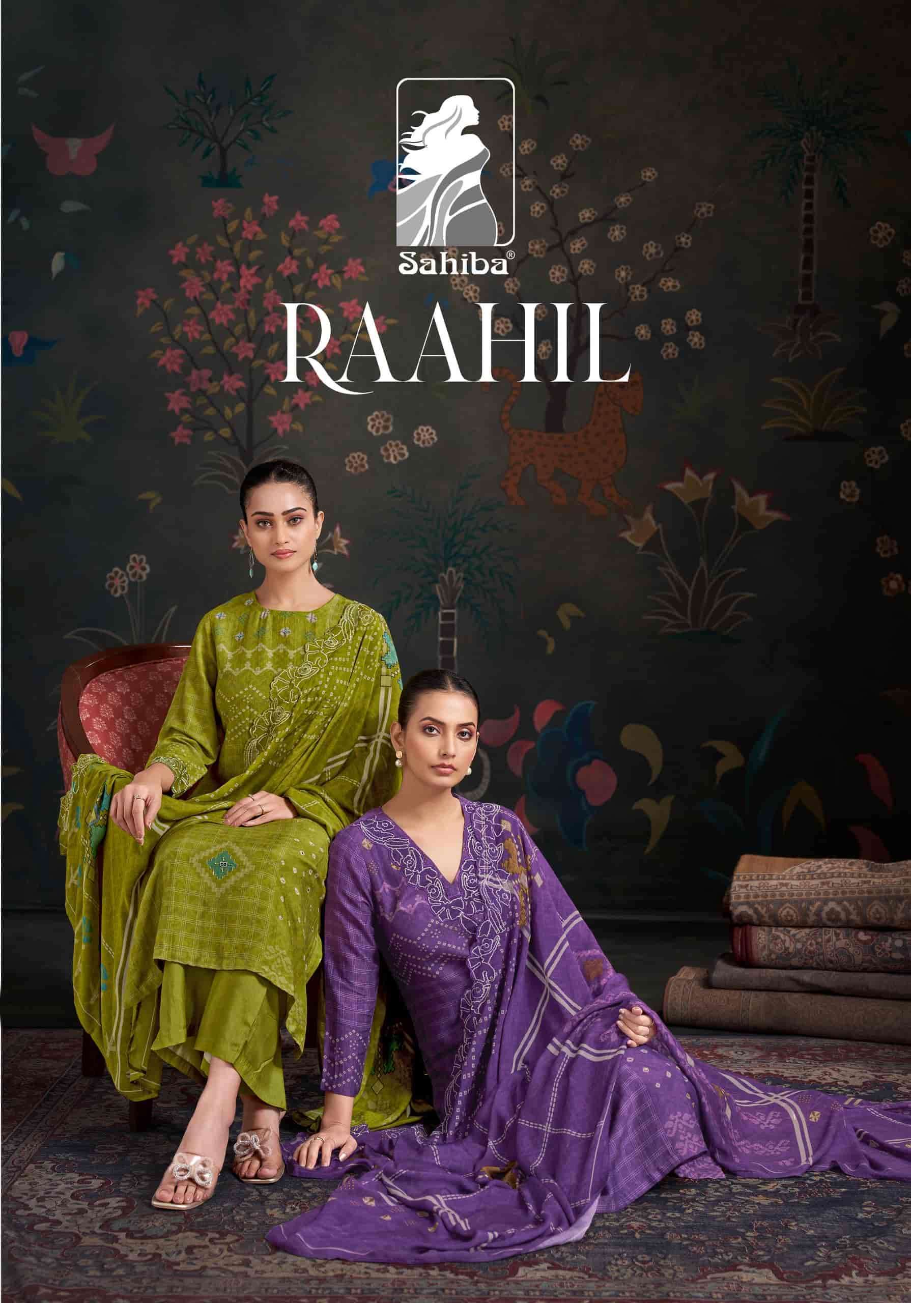 SAHIBA RAAHIL SIMMER SILK DIGITAL PRINTED LADIES SUIT CATALOG DEALER IN INDIA