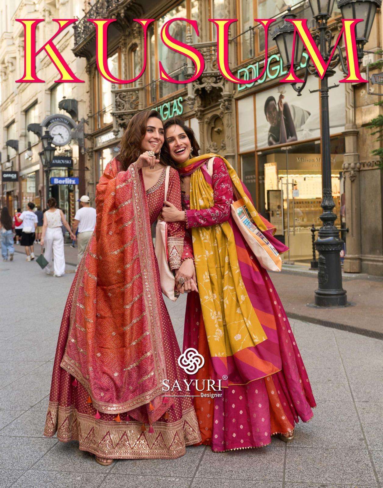SAYURI DESIGNER KUSUM 10109 TO 10111 VISCOSE JACQUARD  DESIGNER PARTYWEAR GOWN CATALOG EXPORTER 
