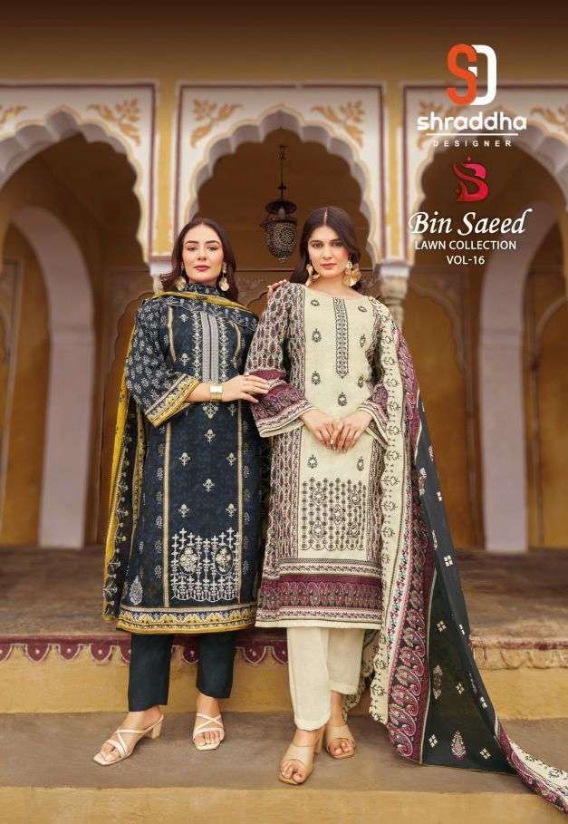 SHRADDHA DESIGNER BIN SAEED LAWN VOL-16  PAKISTANI DRESS MATERIAL SUPPLIER 