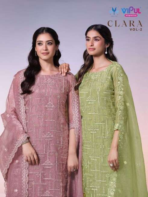 VIPUL FASHION CLARA VOL 2 FANCY EMBRODERY WORK ORGANZA PARTY WEAR SUIT SUPPLIER 