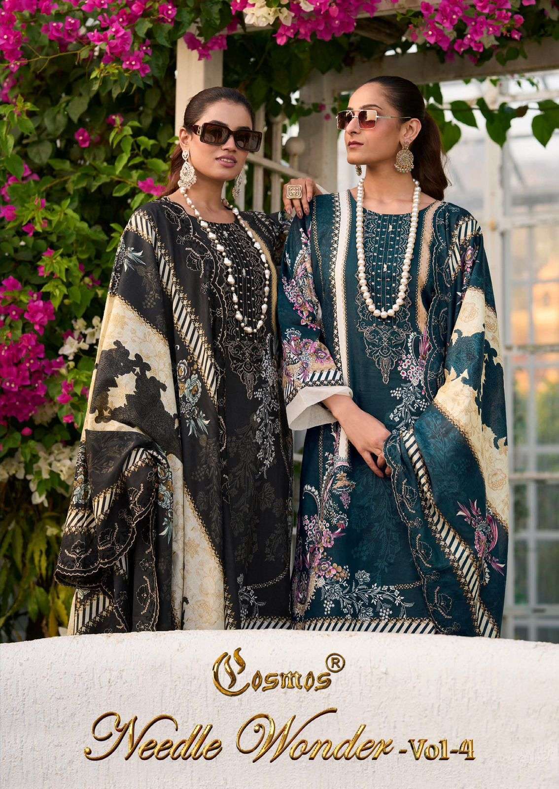 COSMOS NEEDLE WONDER LAWN VOL 4 EXCLUSIVE UNSTITCH LAWN COTTON SUIT DEALER IN INDIA