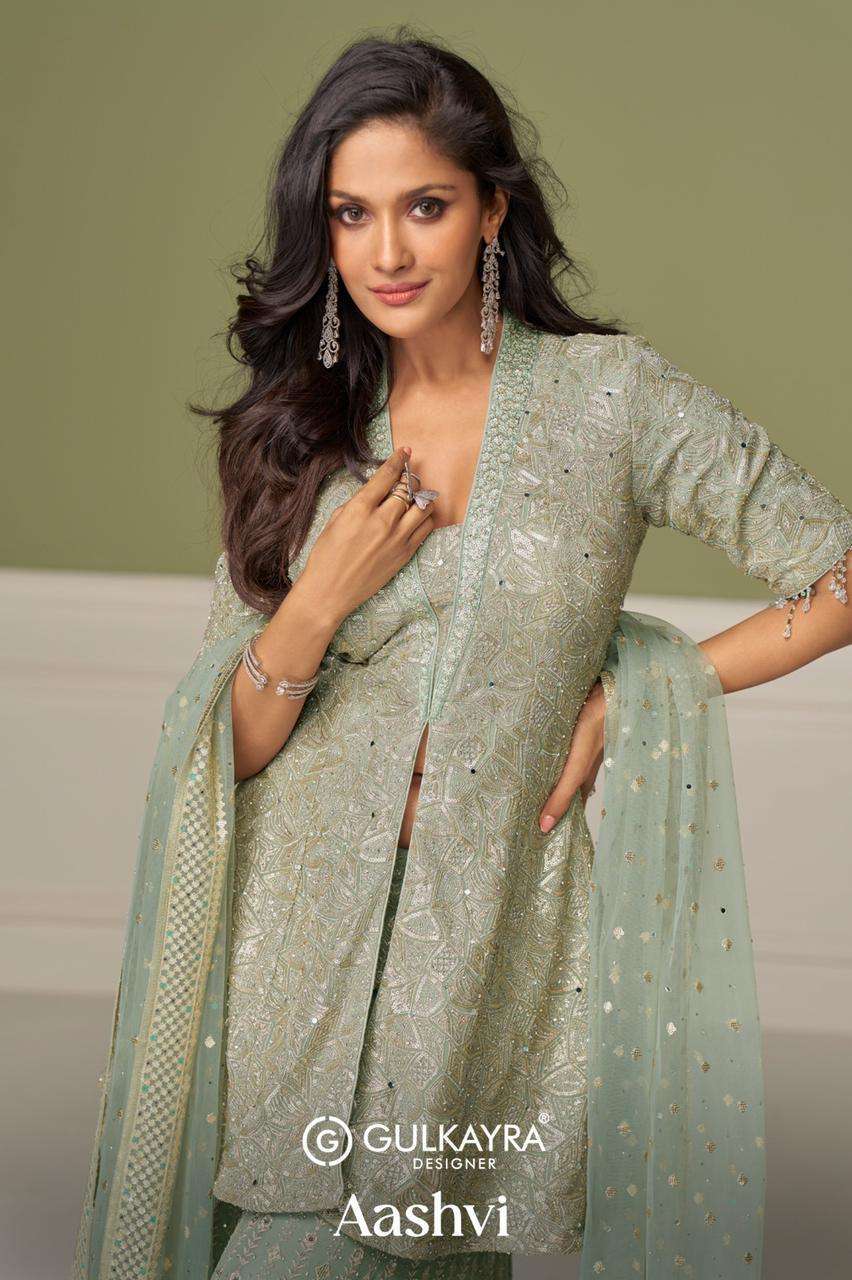 GULKAYRA DESIGNER AASHVI 7648 COLOURS GEORGETTE PLAZZO STYLE SUIT EXPORTER 