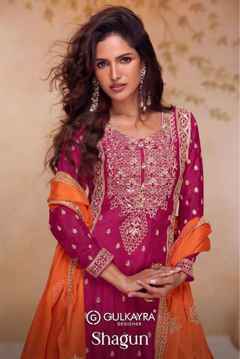 GULKAYRA DESIGNER SHAGUN 7633 CHINON FANCY EMBRODERY WORK PARTY WEAR CORD SET WHOLESALER