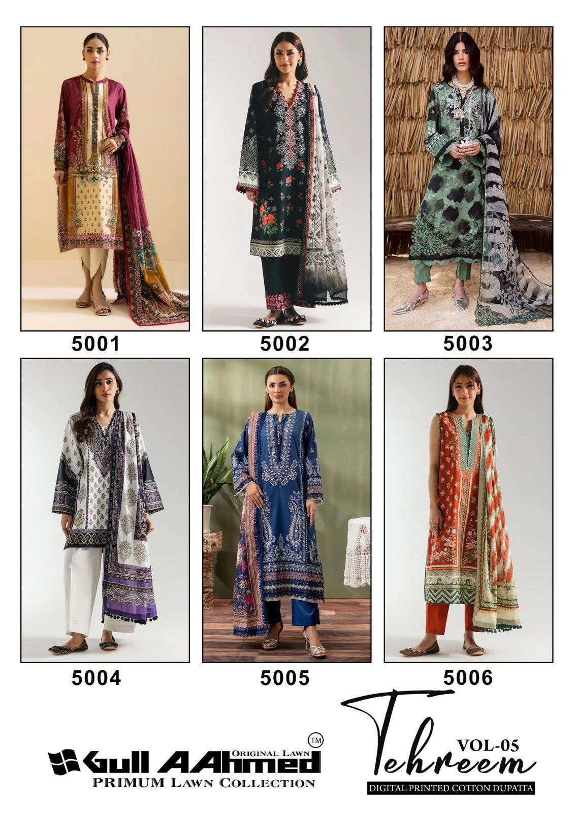 GULL AAHMED TAHREEM VOL 5 LAWN COTTON PAKISTANI PRINTED LADIES SUIT SUPPLIER 